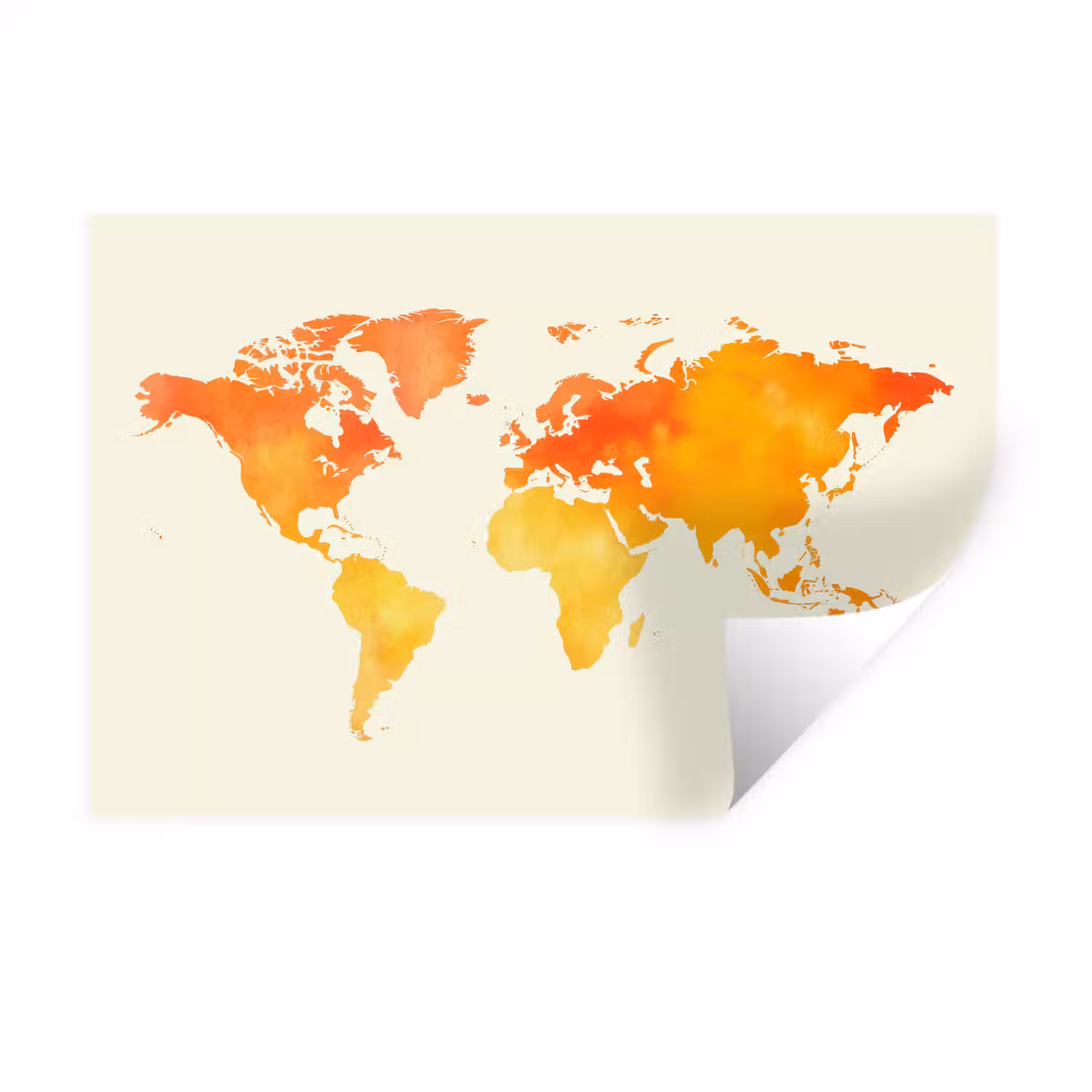 Wereldkaart - Oranje - Kleurrijk Muursticker klein -3d