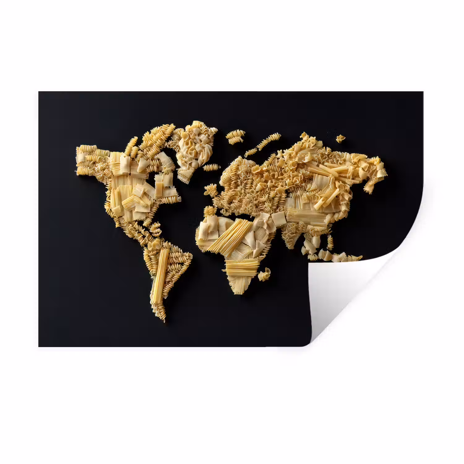 Wereldkaart - Pasta - Zwart Muursticker klein -3d