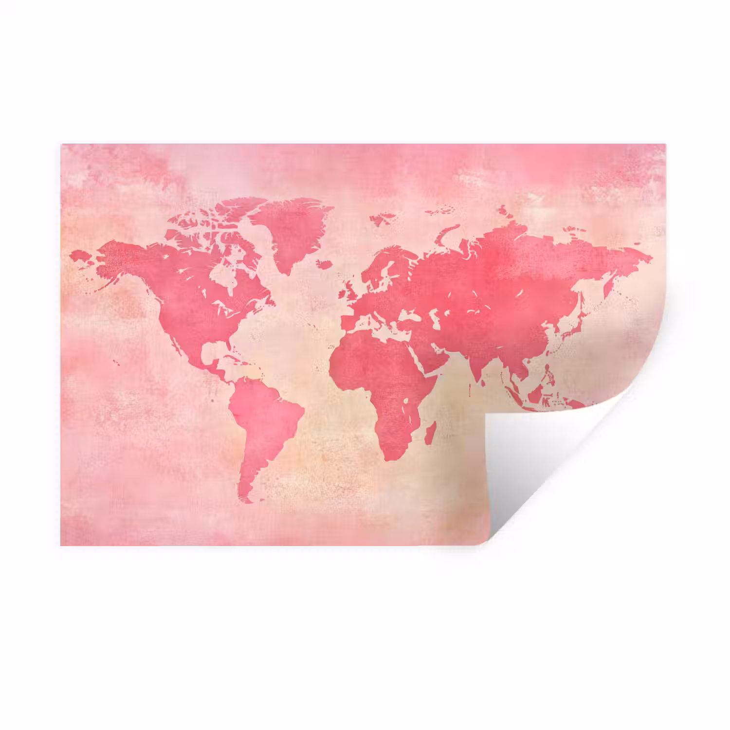 Wereldkaart - Roze - Vaag Muursticker klein -3d