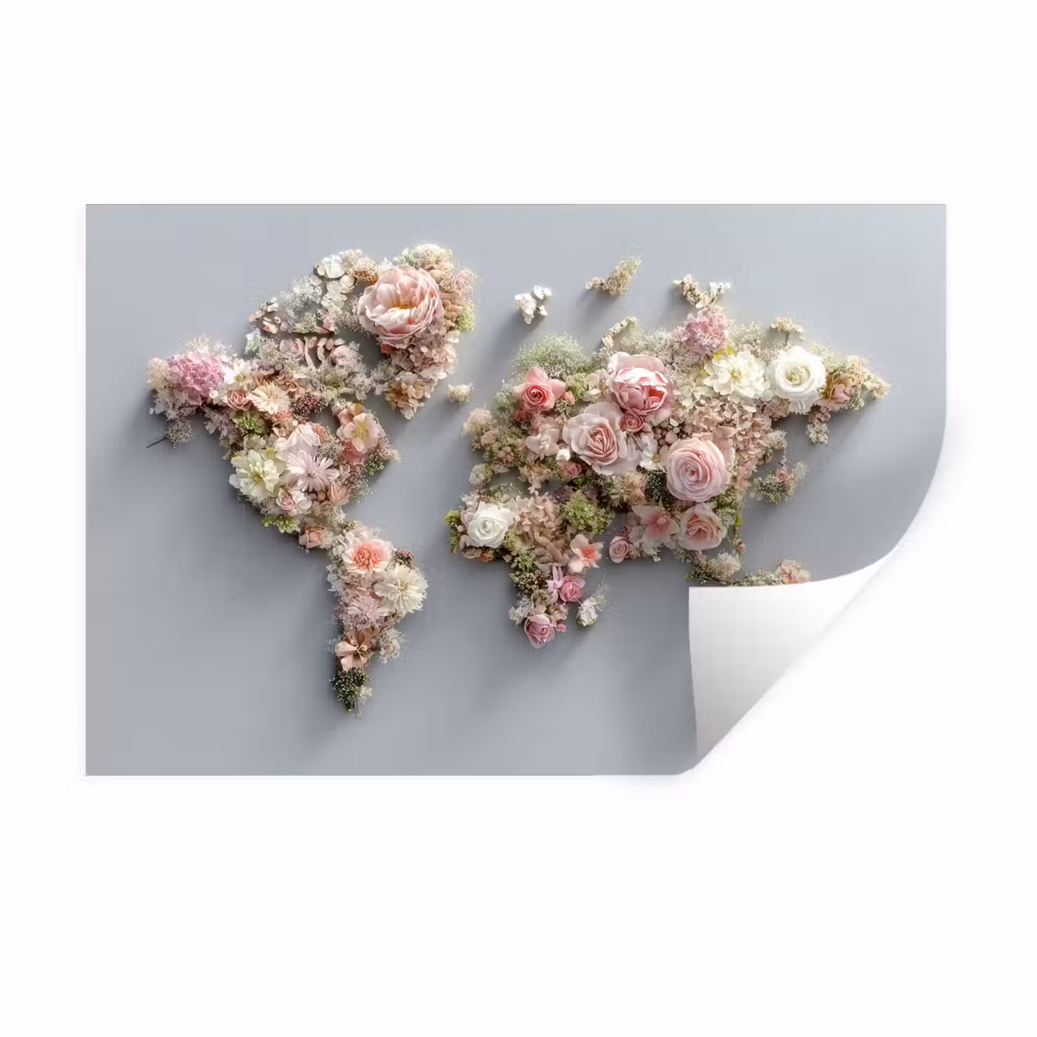 Wereldkaart - Rozen - Roze Muursticker klein -3d