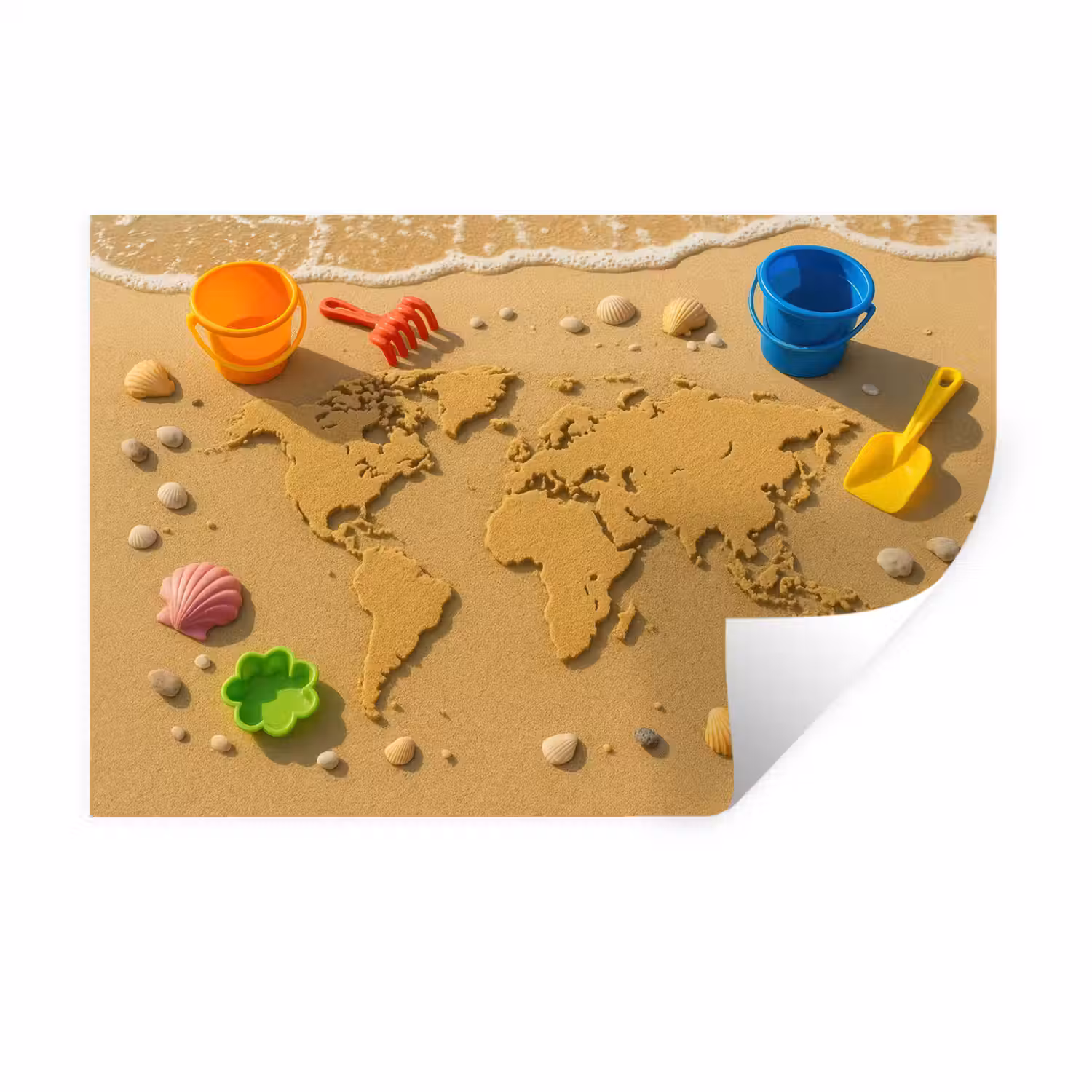 Wereldkaart - Zand - Kleurrijk - Zomer Muursticker klein -3d