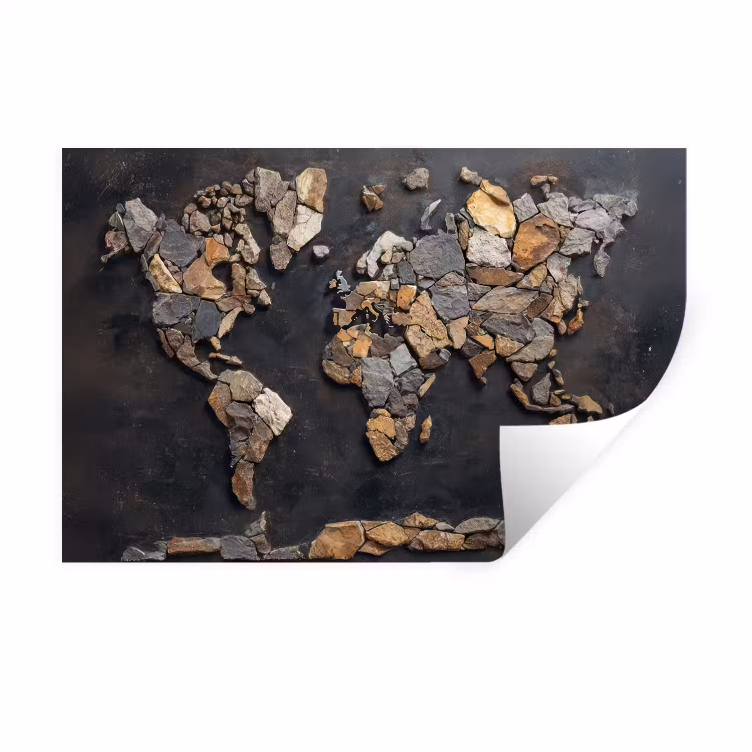 Wereldkaart - Stenen - Realistisch Muursticker klein -3d