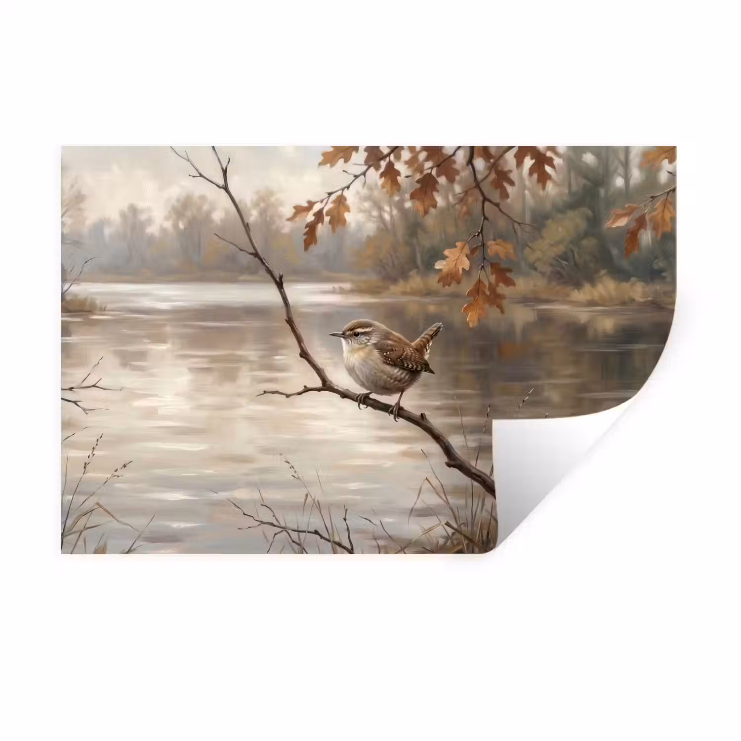 Winterkoninkje - Tak - Rivier - Natuur - Sfeervol Muursticker klein -3d