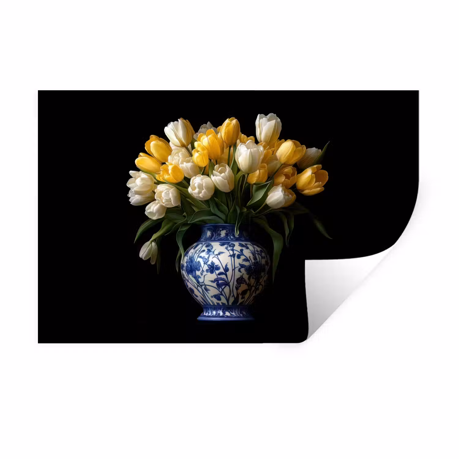 Geel - Tulpen - Vaas - Bloemen Muursticker klein -3d