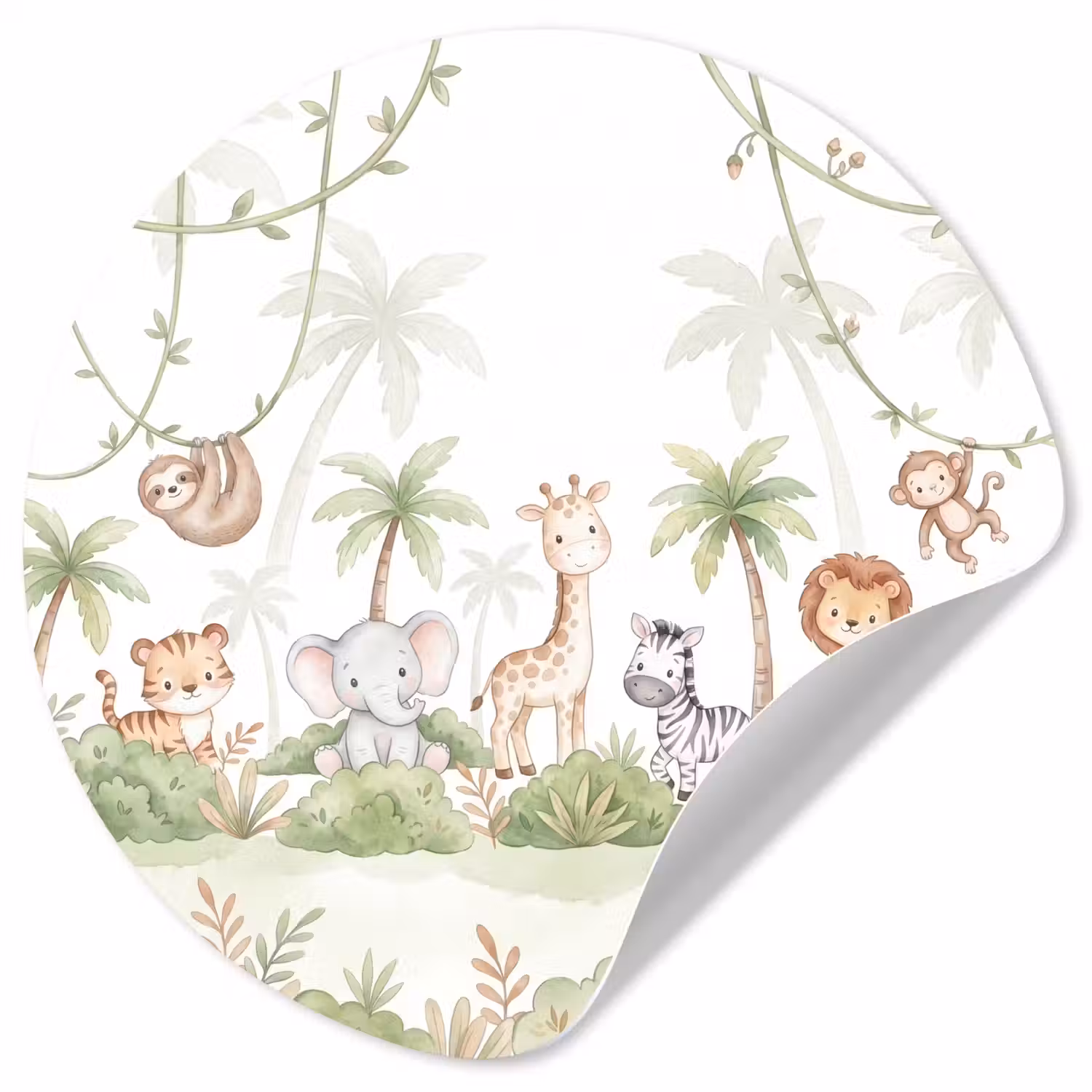 Dieren - Jungle - Pastel Wandcirkel behangsticker klein -3d