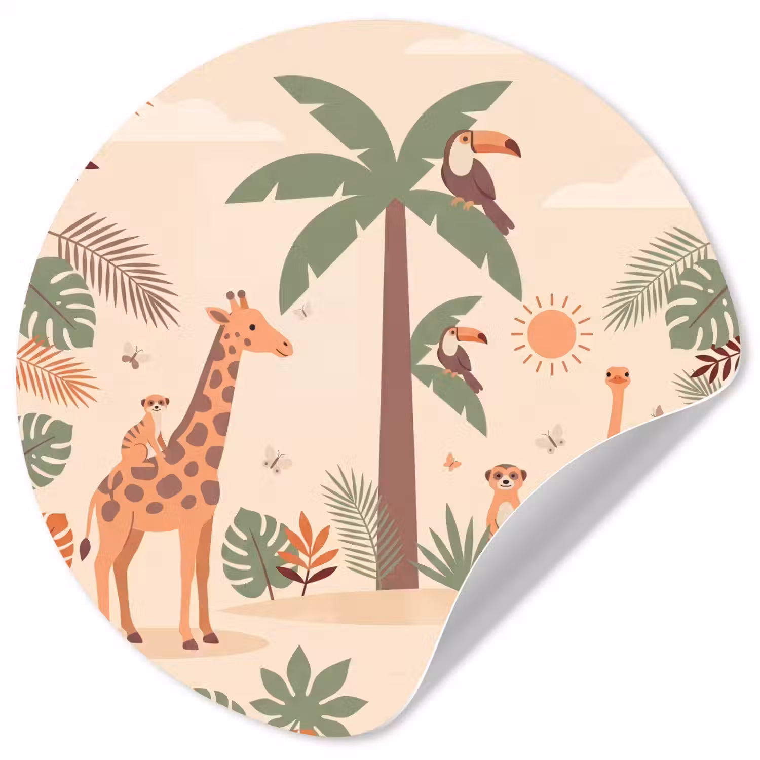 Dieren - Tropisch - Safari - Kleurrijk Wandcirkel behangsticker klein -3d