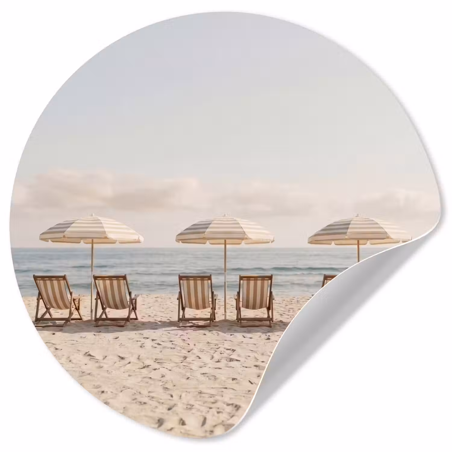 Strand - Stoelen - Parasol Wandcirkel behangsticker klein -3d