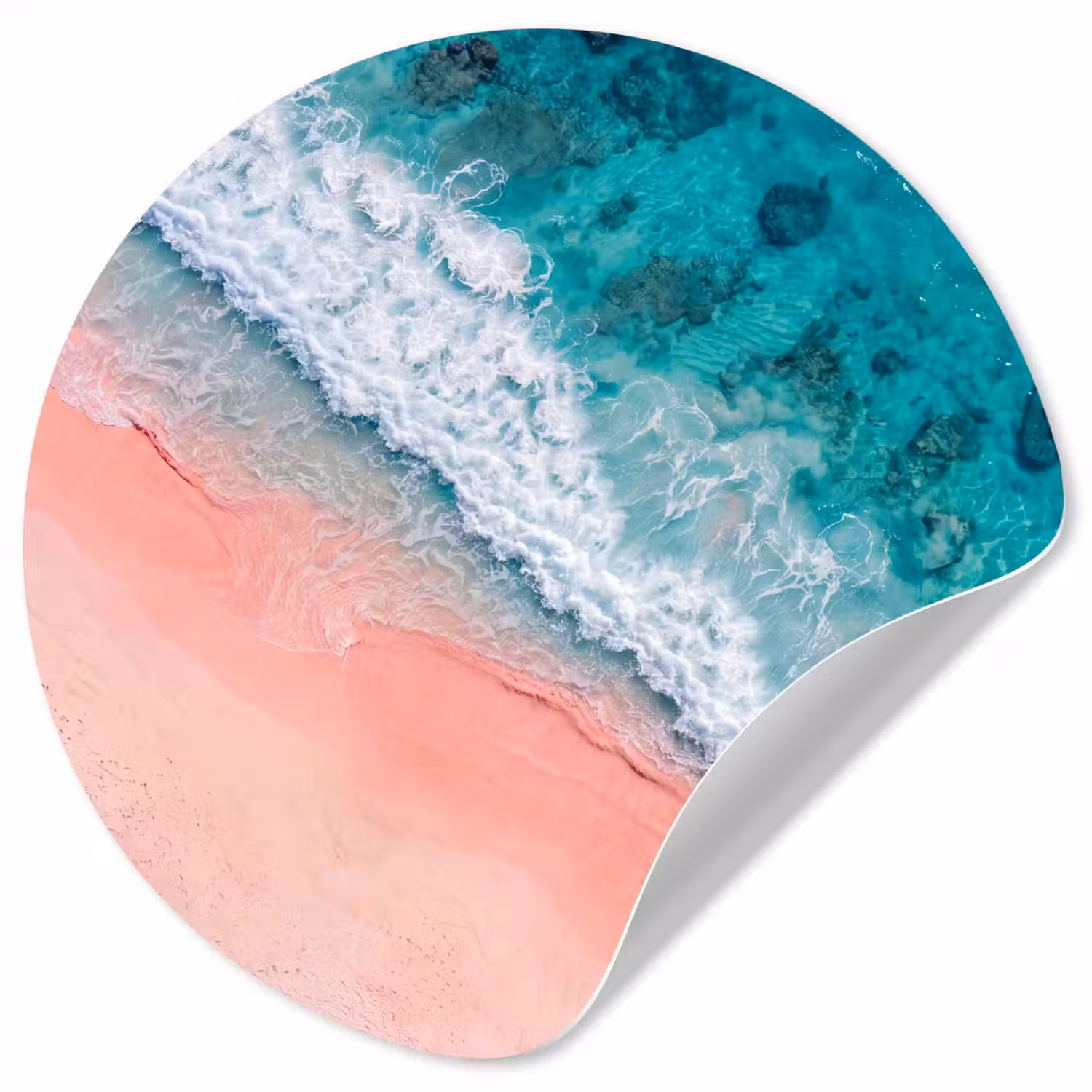 Strand - Oceaan - Golven - Roze Zand - Natuur Wandcirkel behangsticker klein -3d