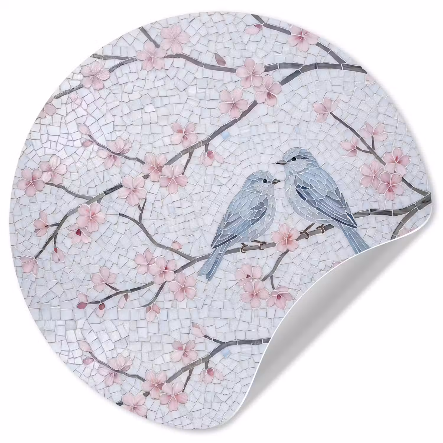 Vogel - Bloemen - Natuur - Mozaïek - Roze Wandcirkel behangsticker klein -3d