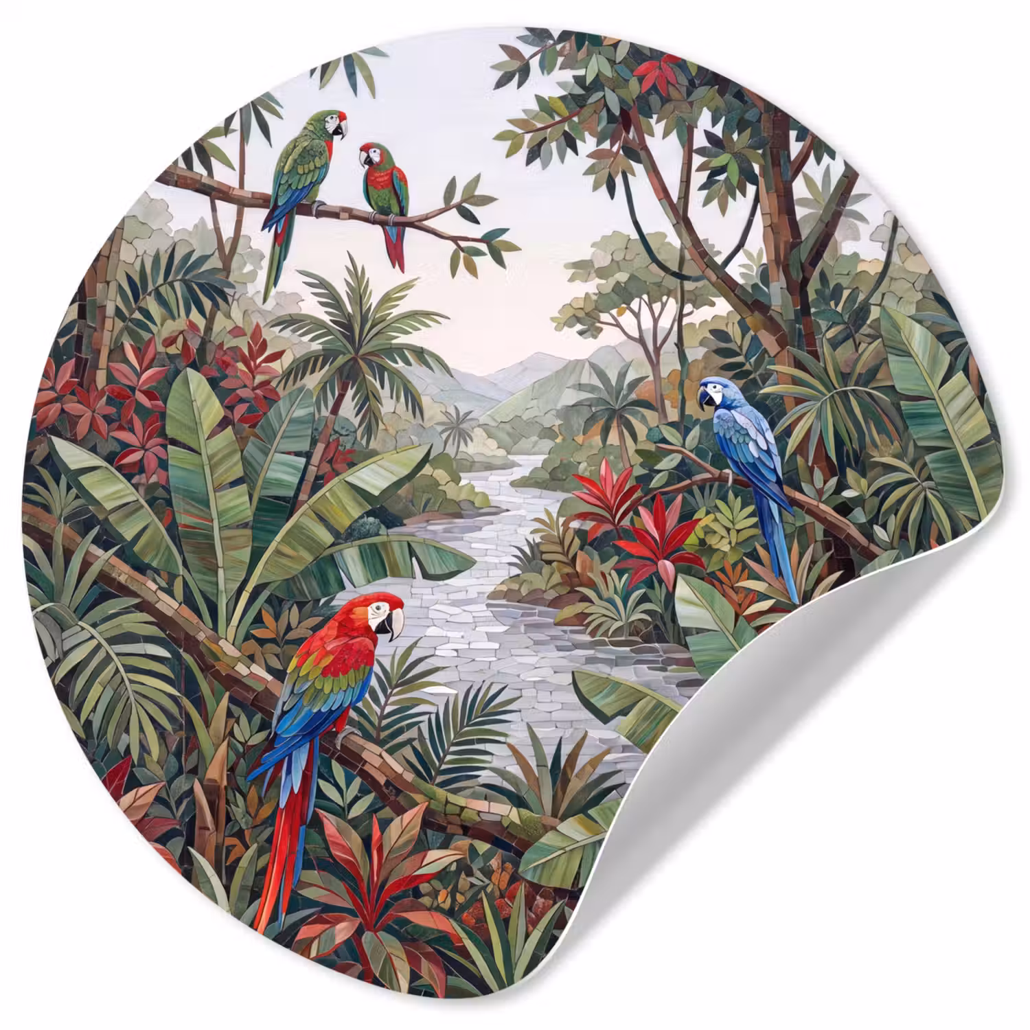 Vogel - Jungle - Natuur - Mozaïek - Groen Wandcirkel behangsticker klein -3d