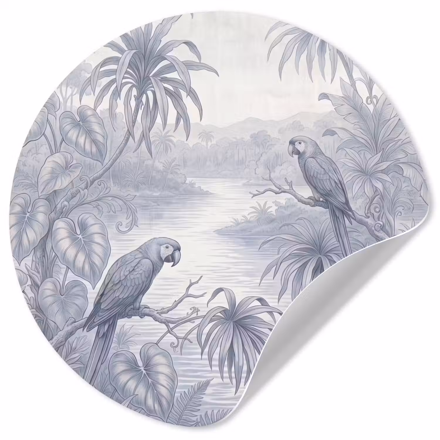 Vogel - Rivier - Tropisch - Illustratie - Blauw Wandcirkel behangsticker klein -3d