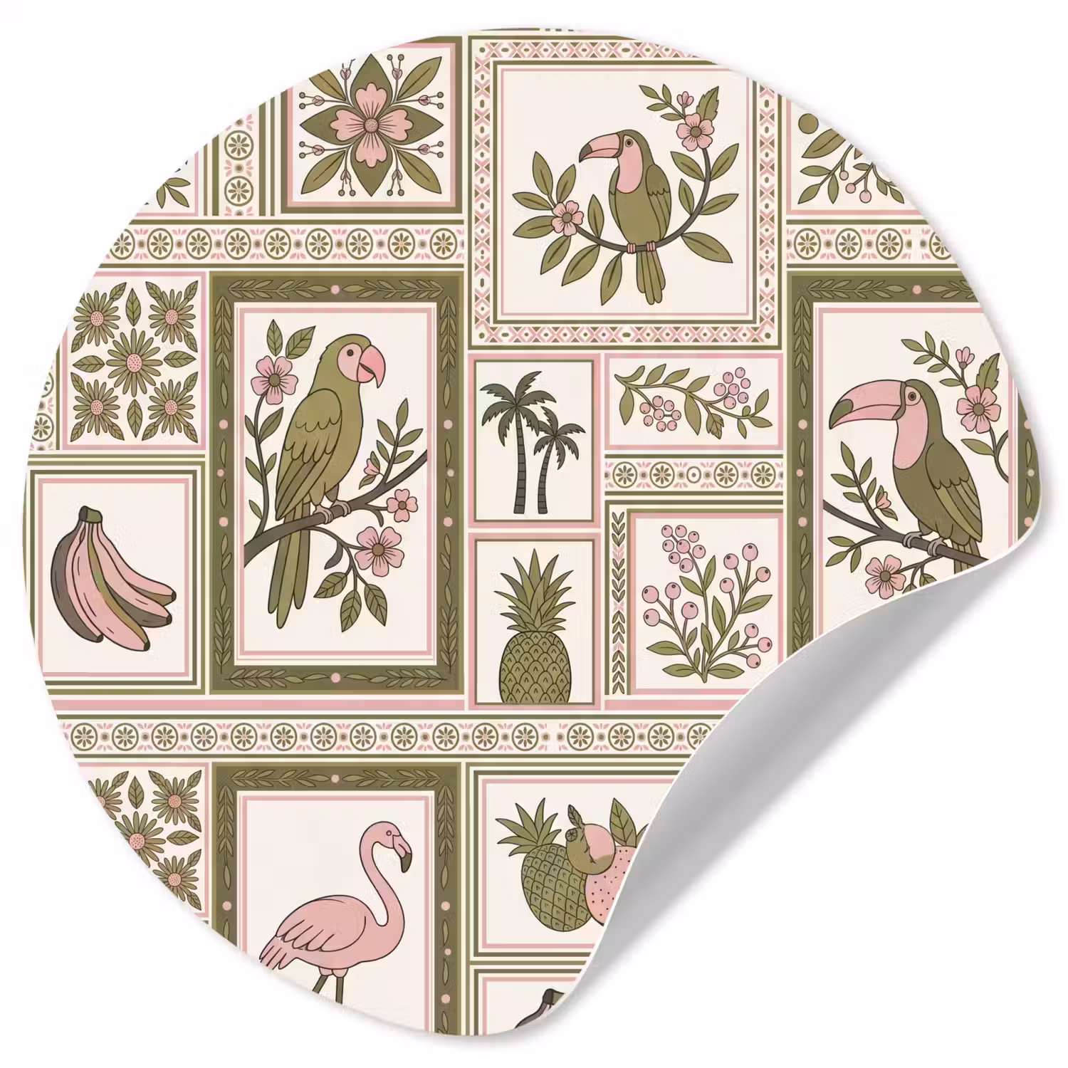 Vogel - Tropisch - Patroon - Decoratief - Groen Wandcirkel behangsticker klein -3d