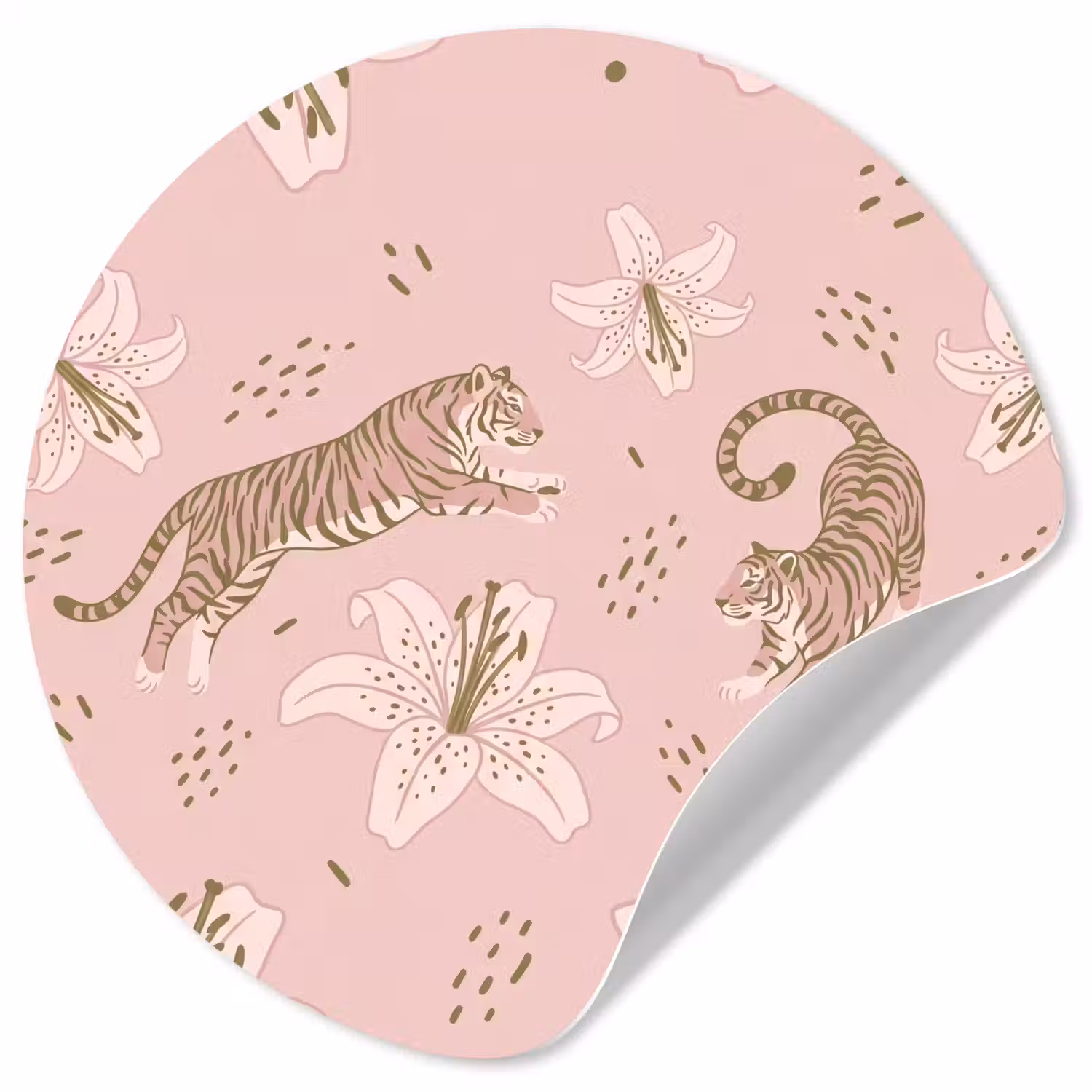 Kat - Springend - Bloemen - Abstract - Roze Wandcirkel behangsticker klein -3d