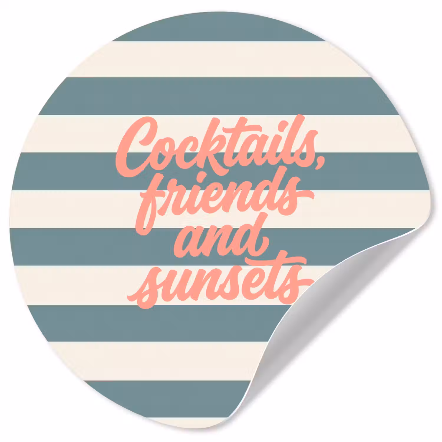 Cocktails - Strepen - Blauw - Koraal Wandcirkel behangsticker klein -3d