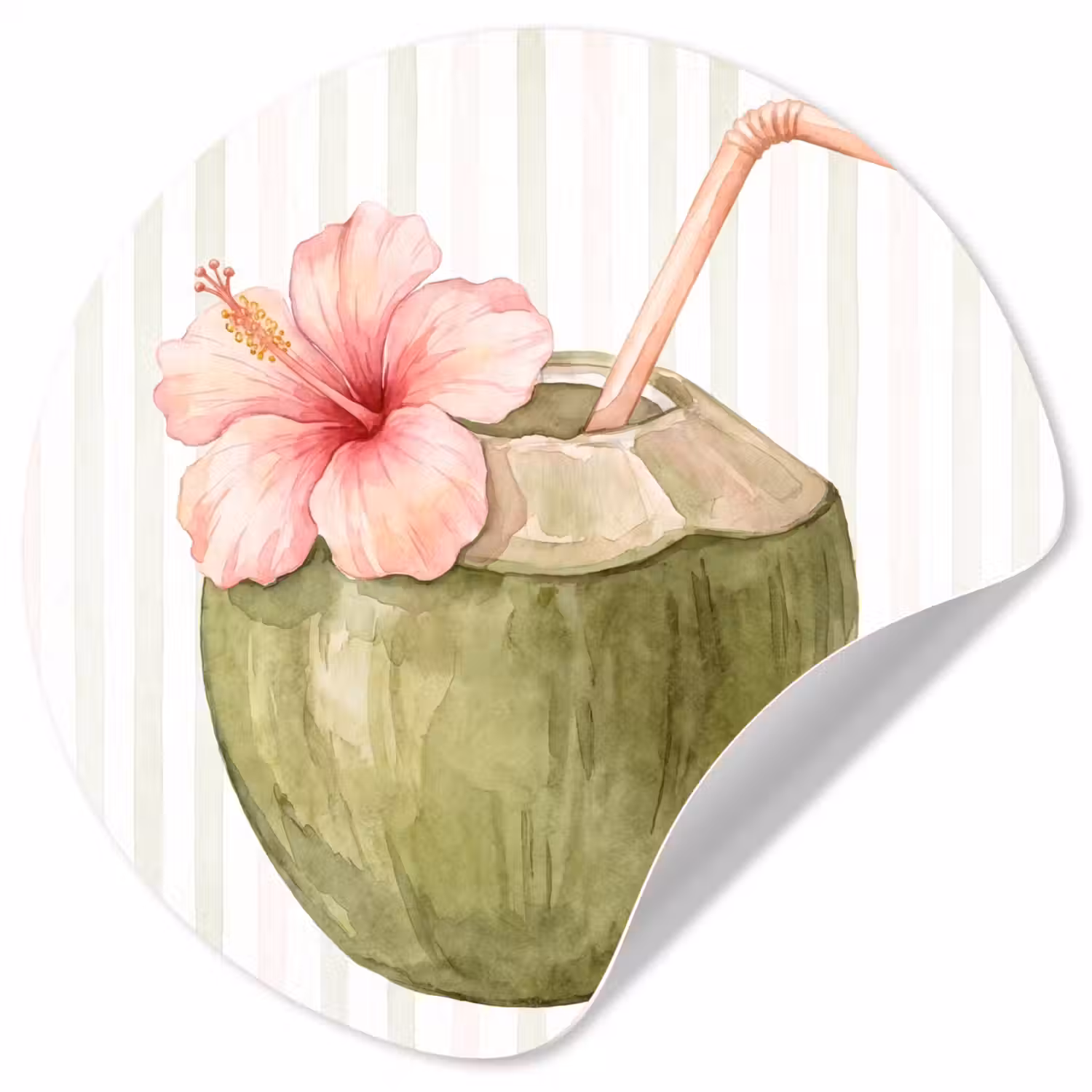 Kokosnoot - Drank - Tropisch - Illustratie - Zomer Wandcirkel behangsticker klein -3d
