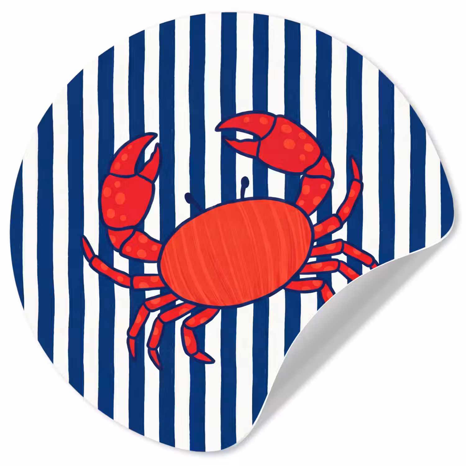 Krab - Strepen - Zeeleven - Illustratie - Rood Wandcirkel behangsticker klein -3d