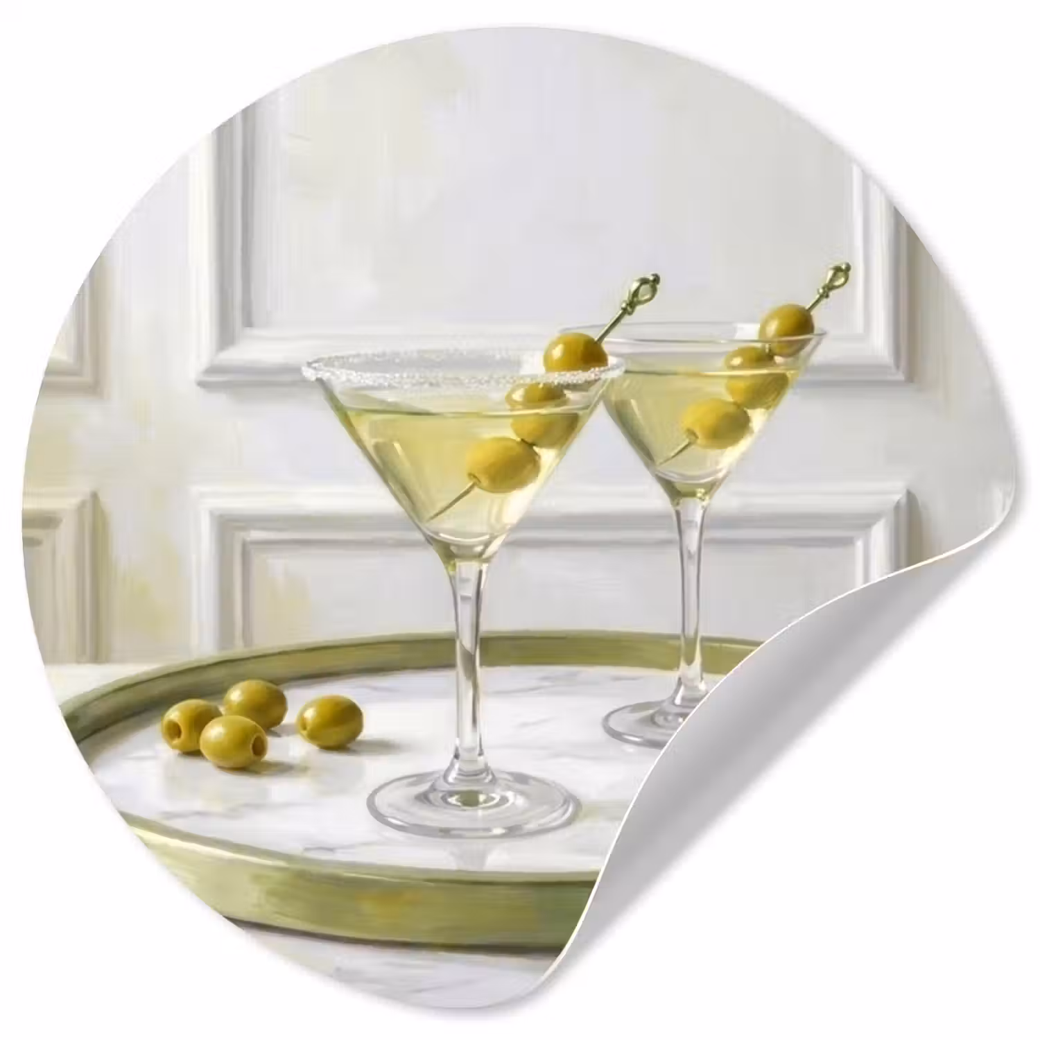 Drank - Martini - Olijven - Modern - Wit Wandcirkel behangsticker klein -3d