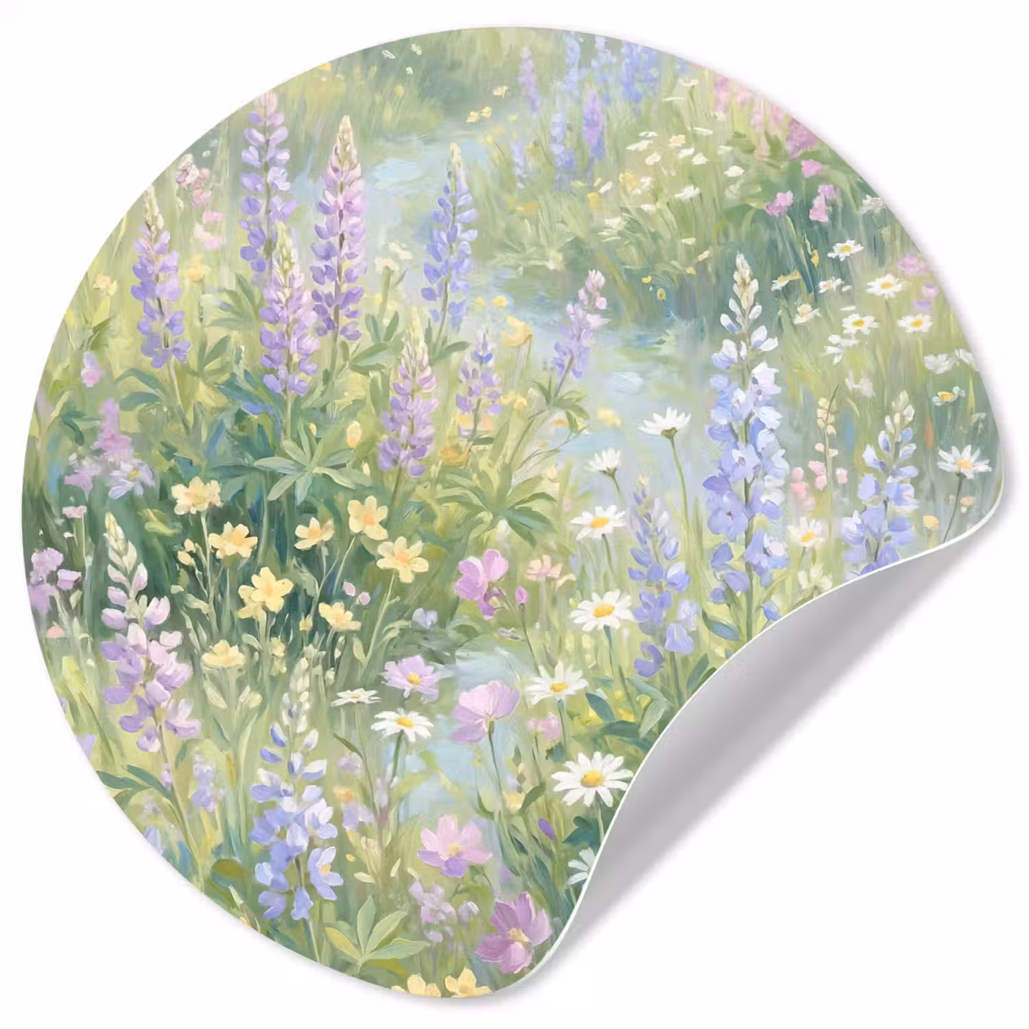 Bloemenveld - Heuvels - Kleurrijk Wandcirkel behangsticker klein -3d