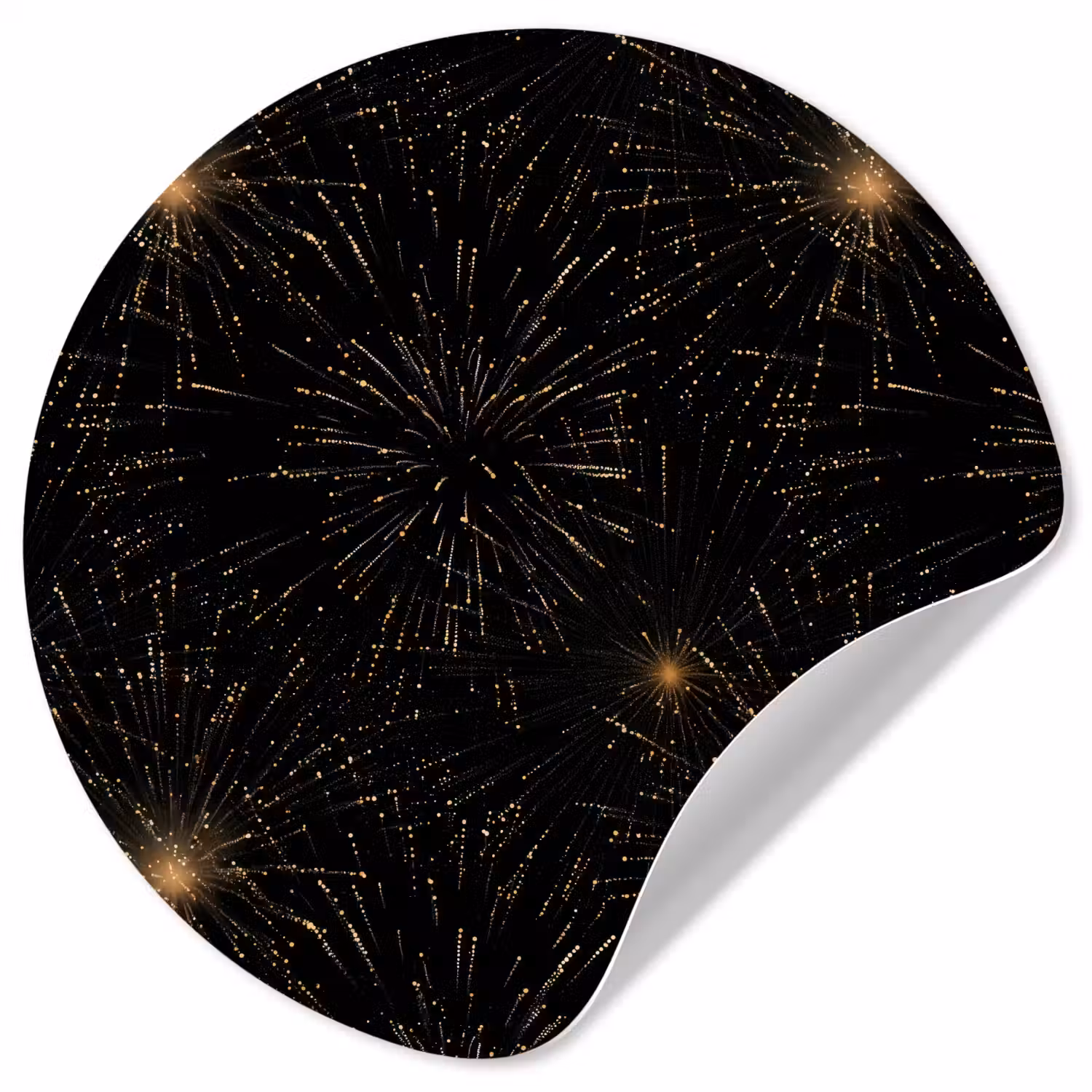 Vuurwerk - Patroon - Feestelijk - Goud - Zwart Wandcirkel behangsticker klein 186 -3d