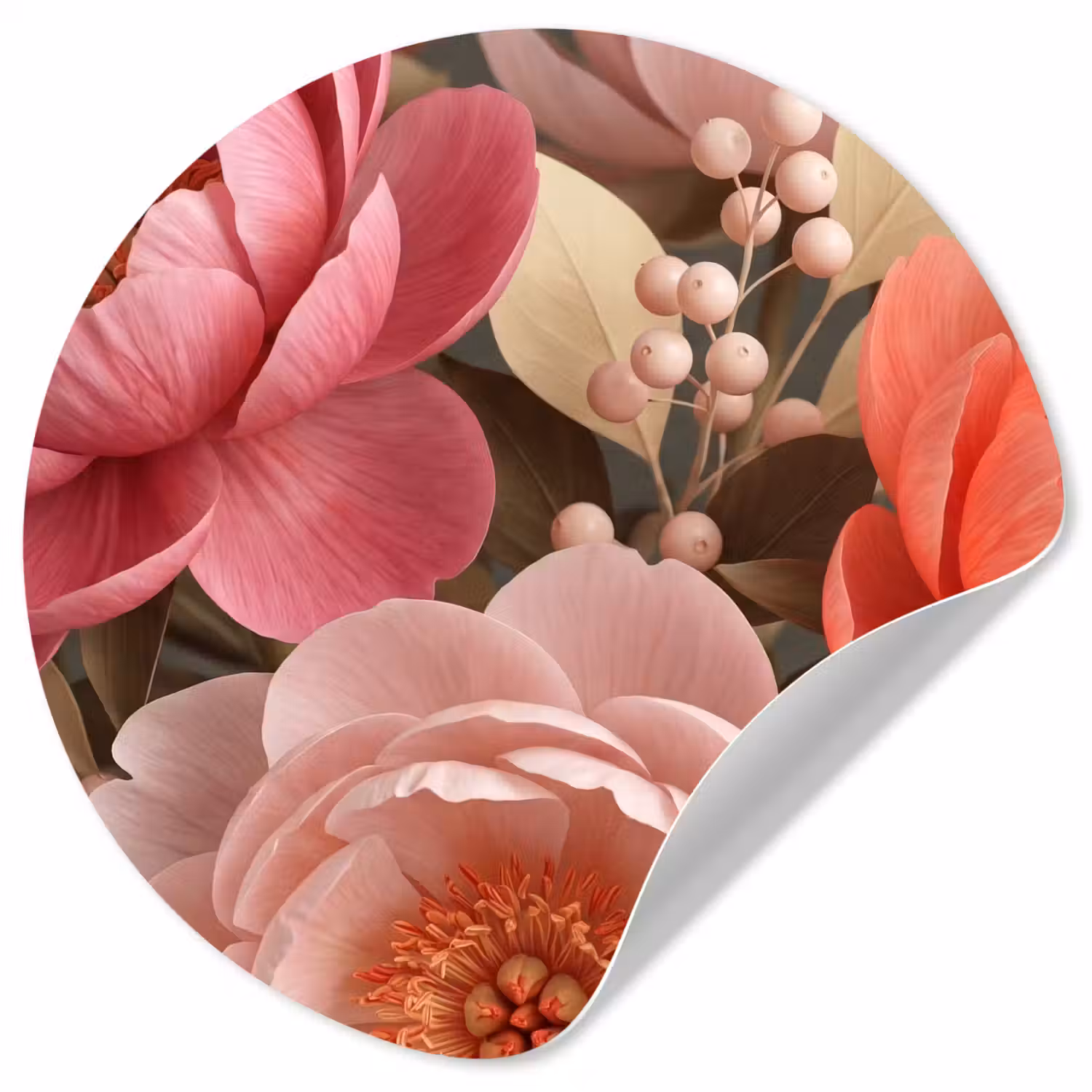 Bloemen - Bloesem - Zacht - Koraal - Decoratie Wandcirkel behangsticker klein -3d