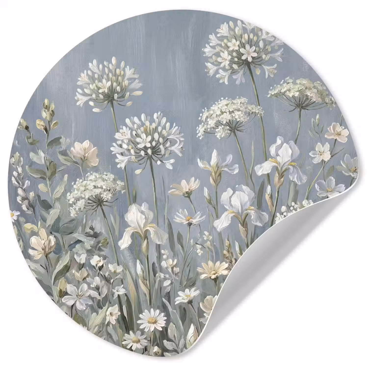 Bloemen - Botanisch - Blauw Wandcirkel behangsticker klein -3d