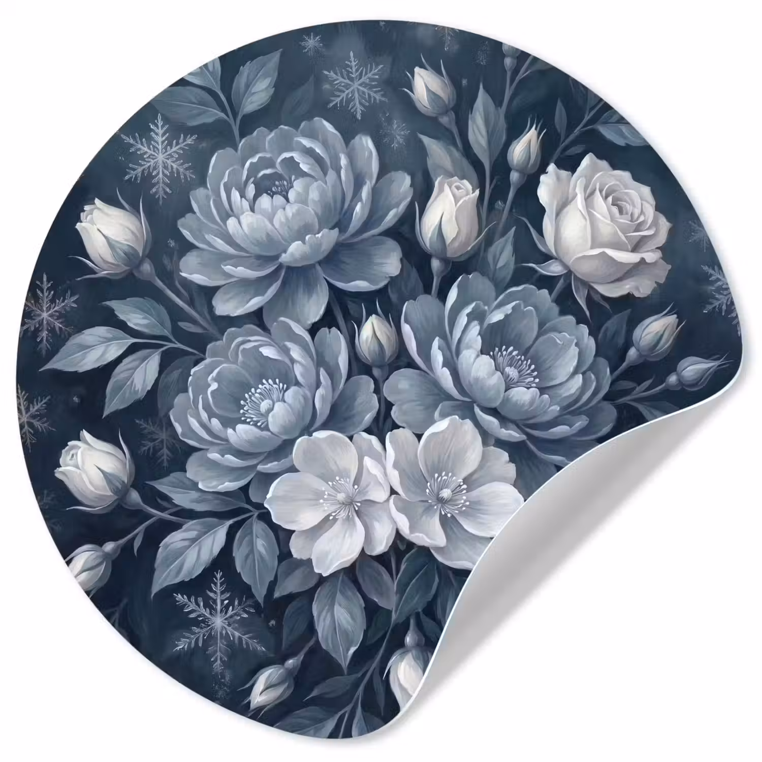 Bloemen - Boeket - Winter - Abstract - Blauw Wandcirkel behangsticker klein -3d