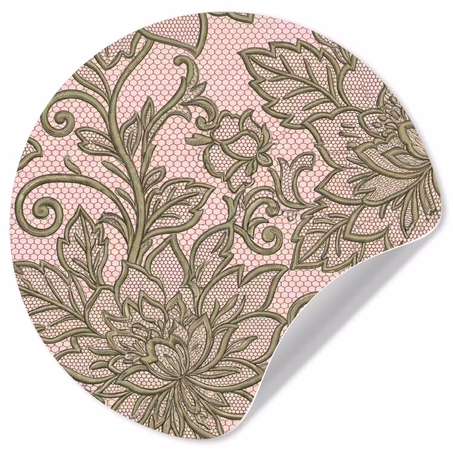 Bloemen - Kant - Patroon - Klassiek - Groen Wandcirkel behangsticker klein -3d
