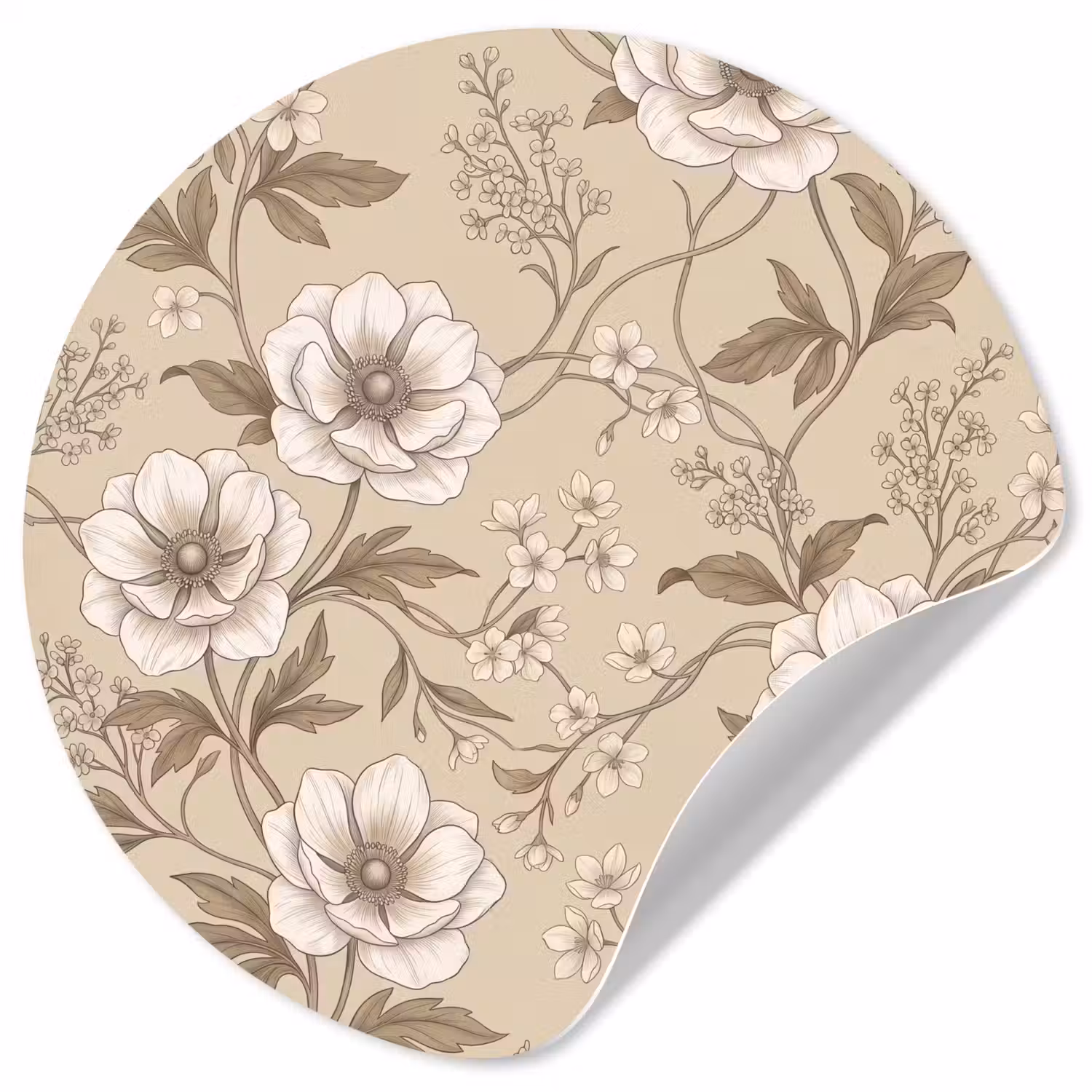 Bloemen - Patroon - Beige Wandcirkel behangsticker klein -3d