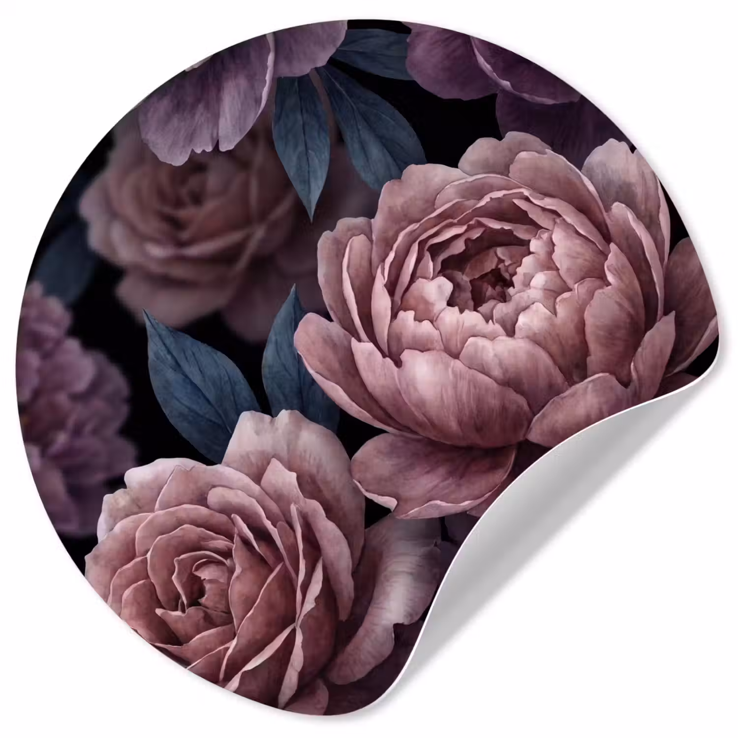 Bloemen - Patroon - Donker - Botanisch - Paars Wandcirkel behangsticker klein -3d
