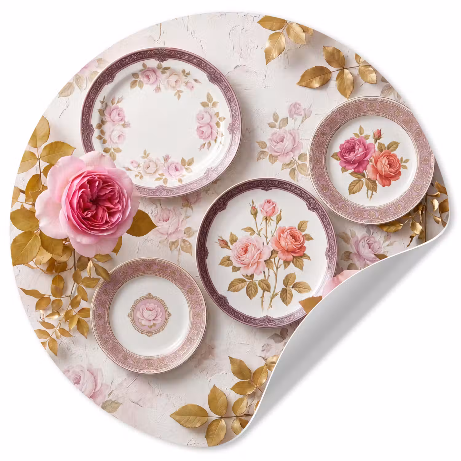 Bloemen - Patroon - Vintage - Roze - Decoratie Wandcirkel behangsticker klein -3d