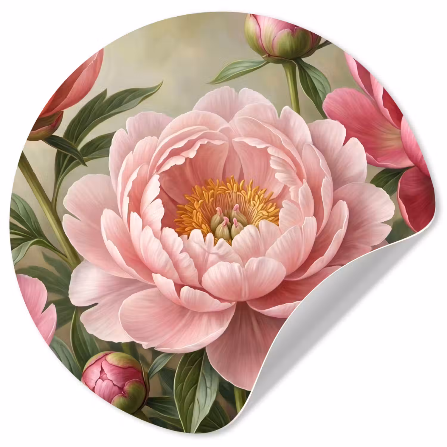 Bloemen - Roze - Klassiek - Gedetailleerd - Natuur Wandcirkel behangsticker klein -3d