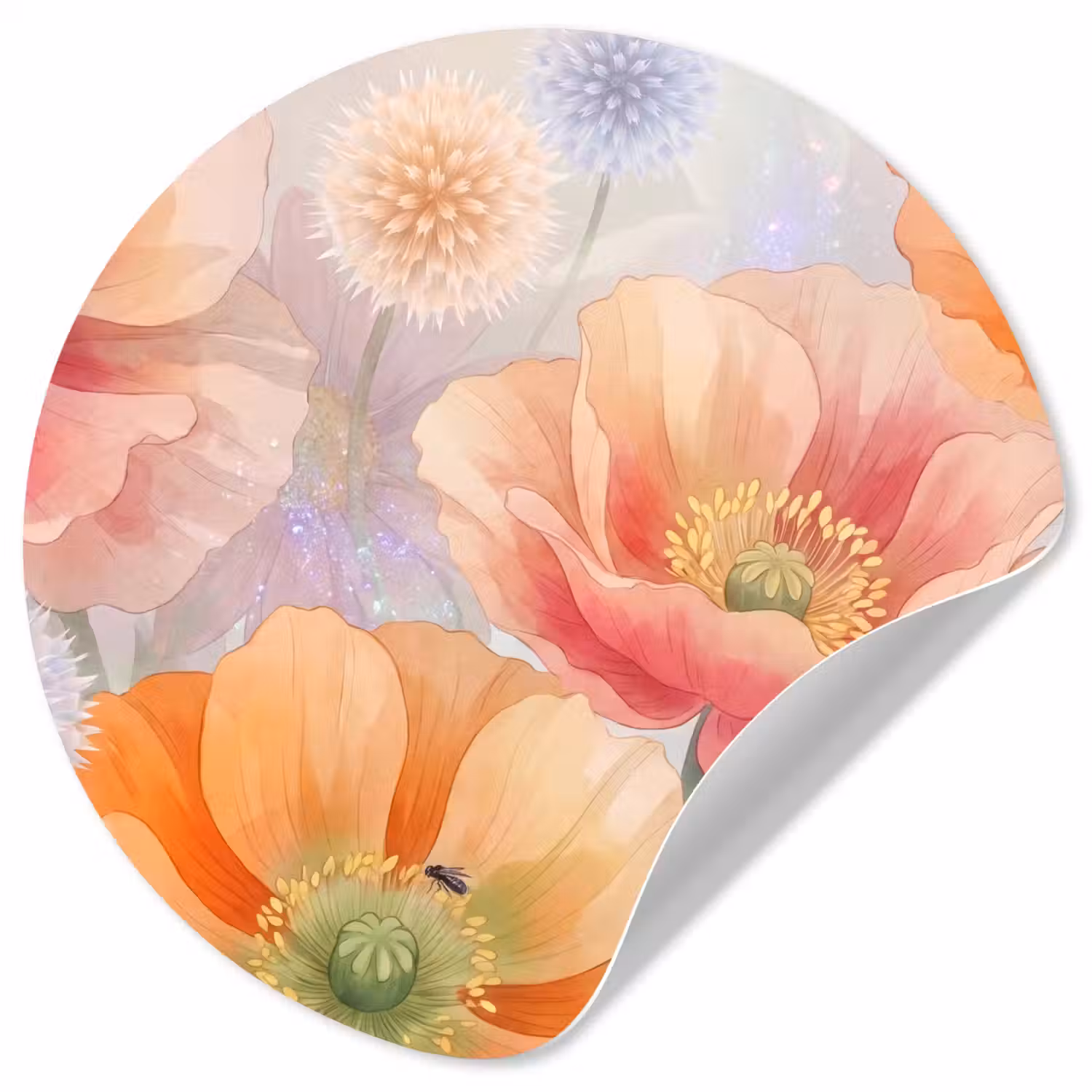 Bloemen - Aquarel - Natuur - Modern - Kleurrijk Wandcirkel behangsticker klein -3d