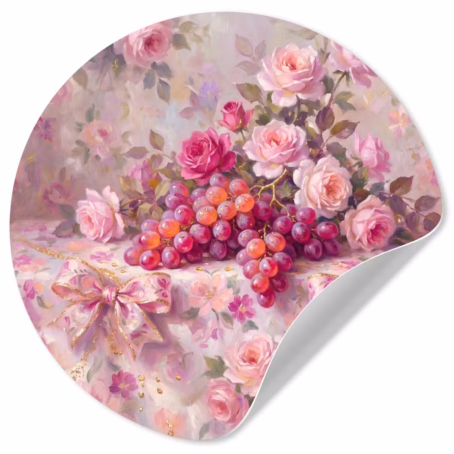 Eten - Bloemen - Stilleven - Roze - Goud Wandcirkel behangsticker klein -3d