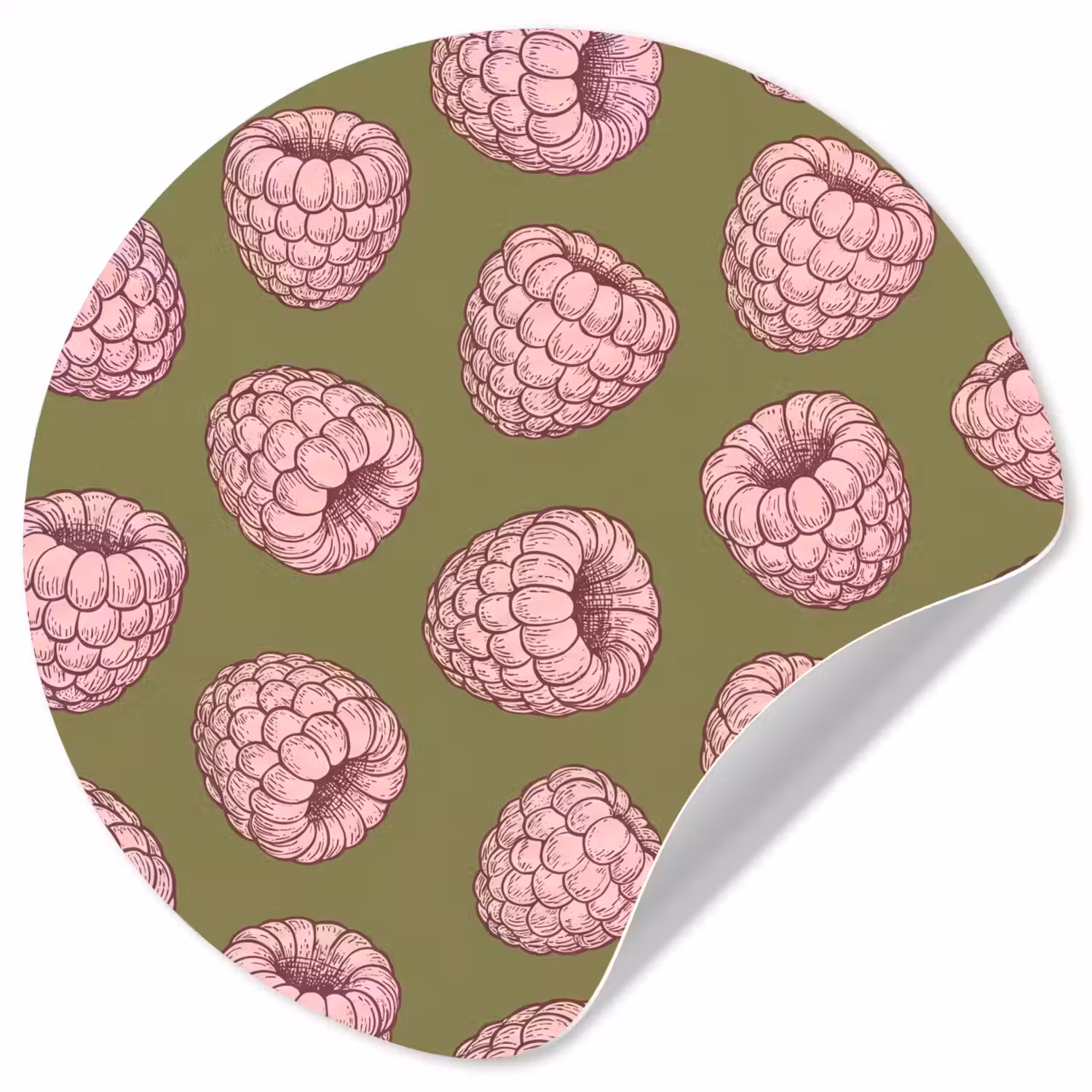 Eten - Patroon - Illustratie - Roze - Groen Wandcirkel behangsticker klein -3d