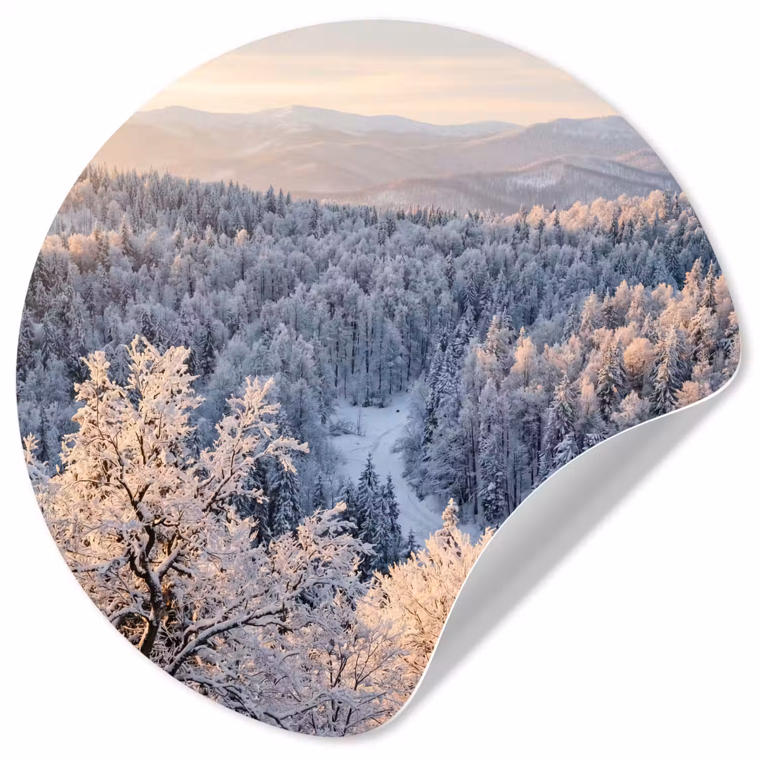 Bos - Bergen - Goud - Winter - Warm Wandcirkel behangsticker klein -3d