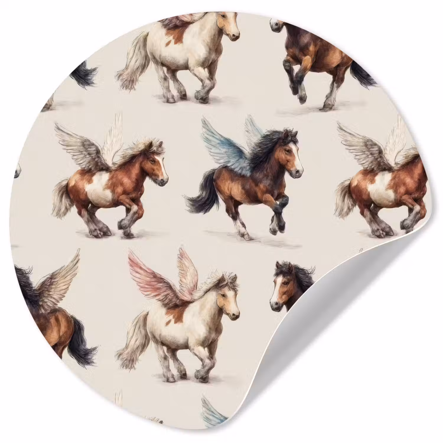 Paarden - Vleugels - Kleurrijk Wandcirkel behangsticker klein 186 -3d