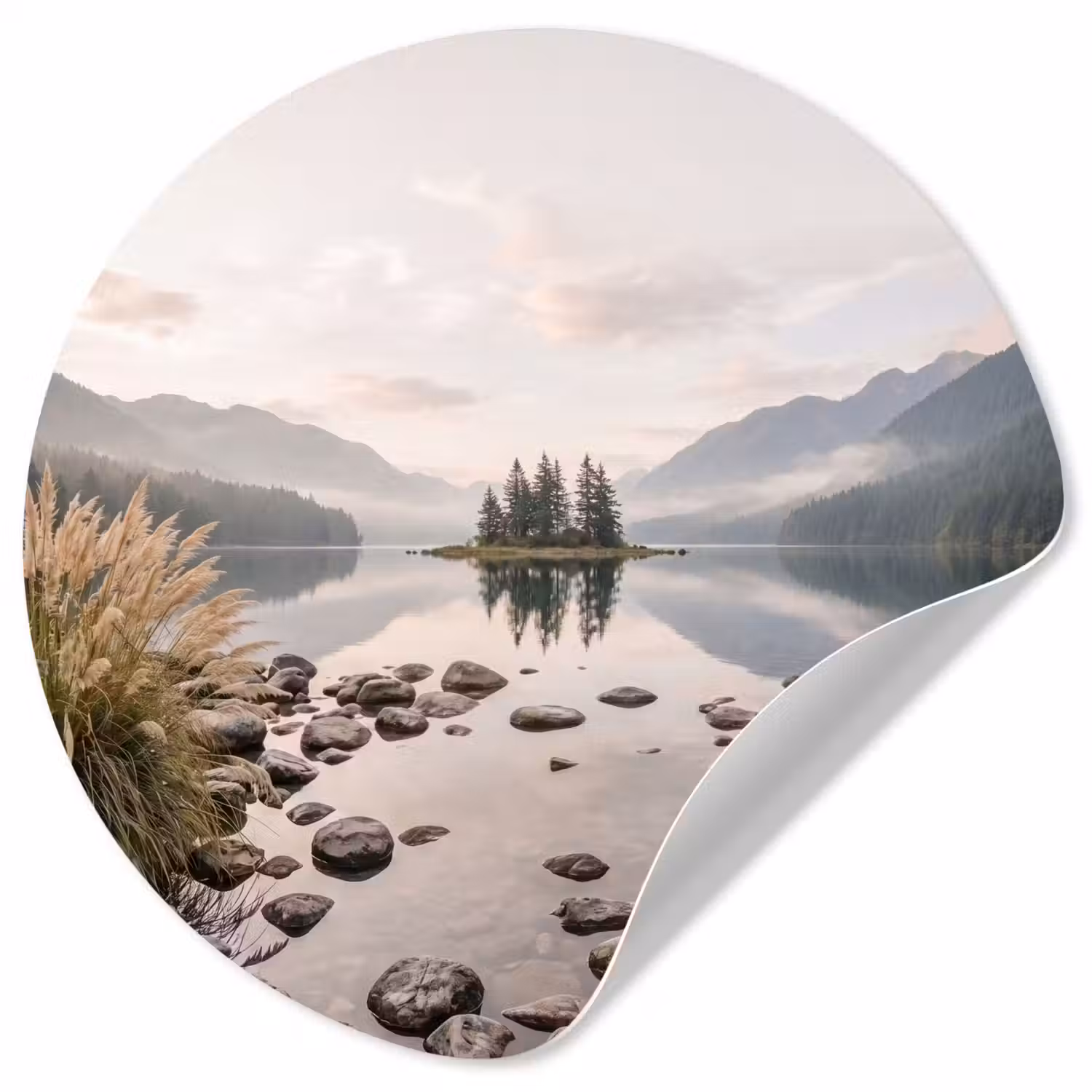 Meer - Bergen - Landschap - Groen Wandcirkel behangsticker klein -3d