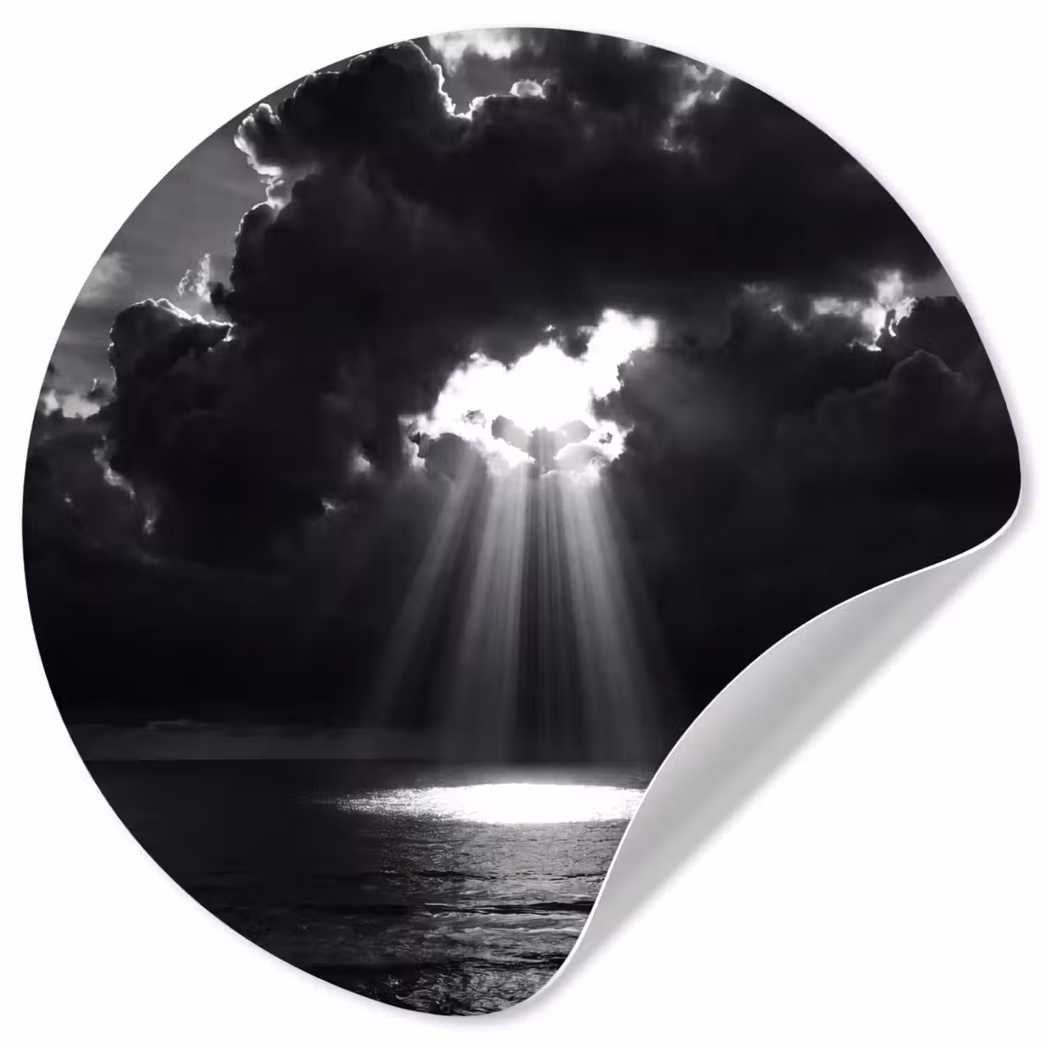 Licht - Wolken - Zee - Zwart-wit - Natuur Wandcirkel behangsticker klein -3d