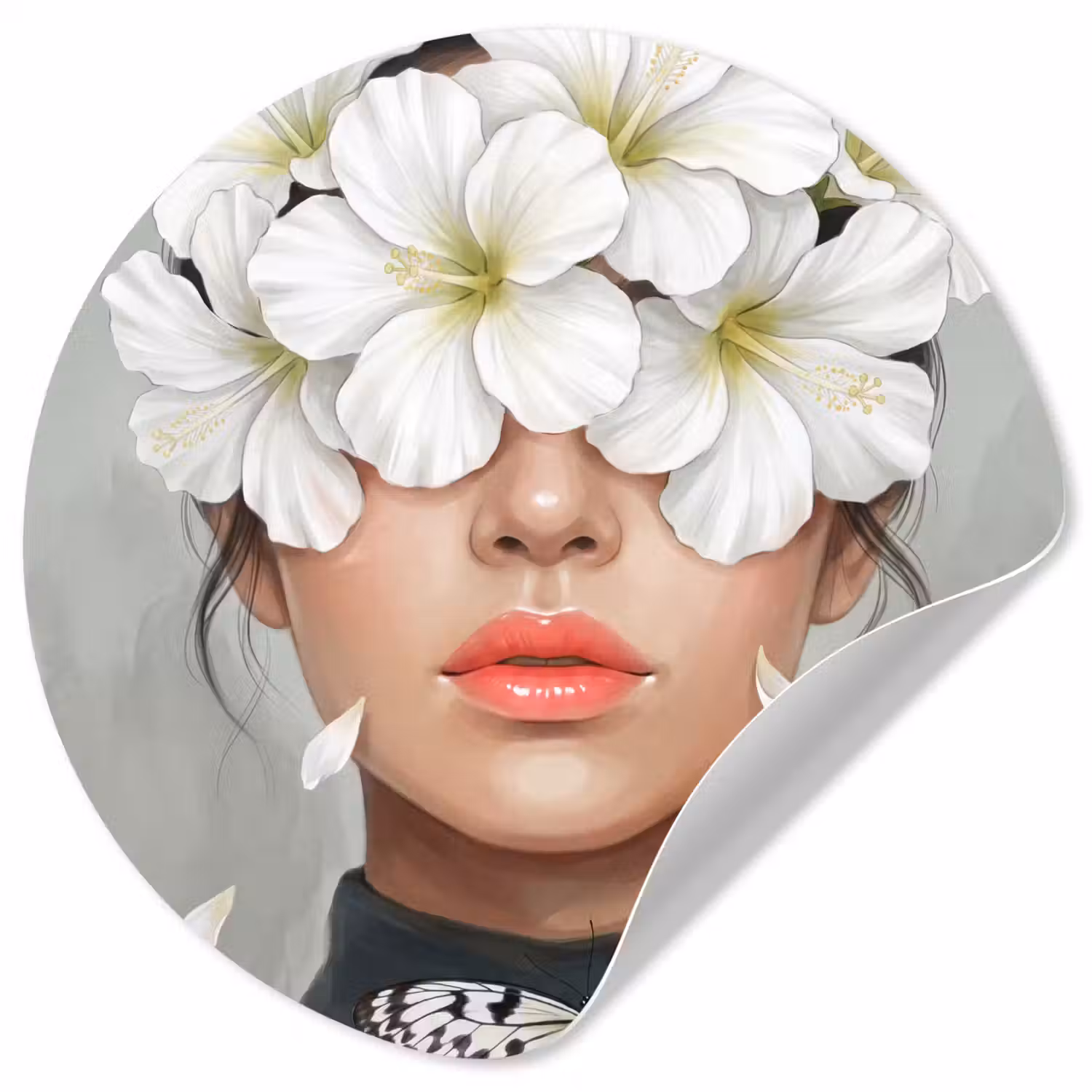 Lelies - Portret - Wit Wandcirkel behangsticker klein -3d