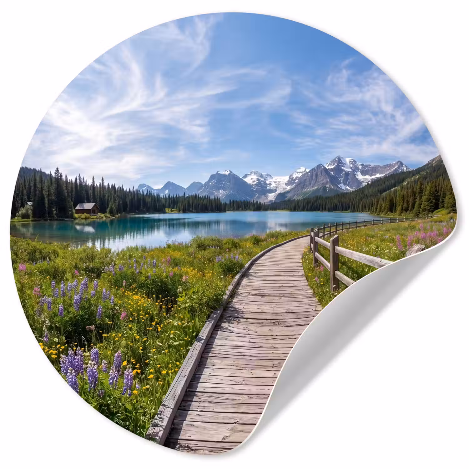Bergen - Meer - Landschap - Blauw Wandcirkel behangsticker klein -3d