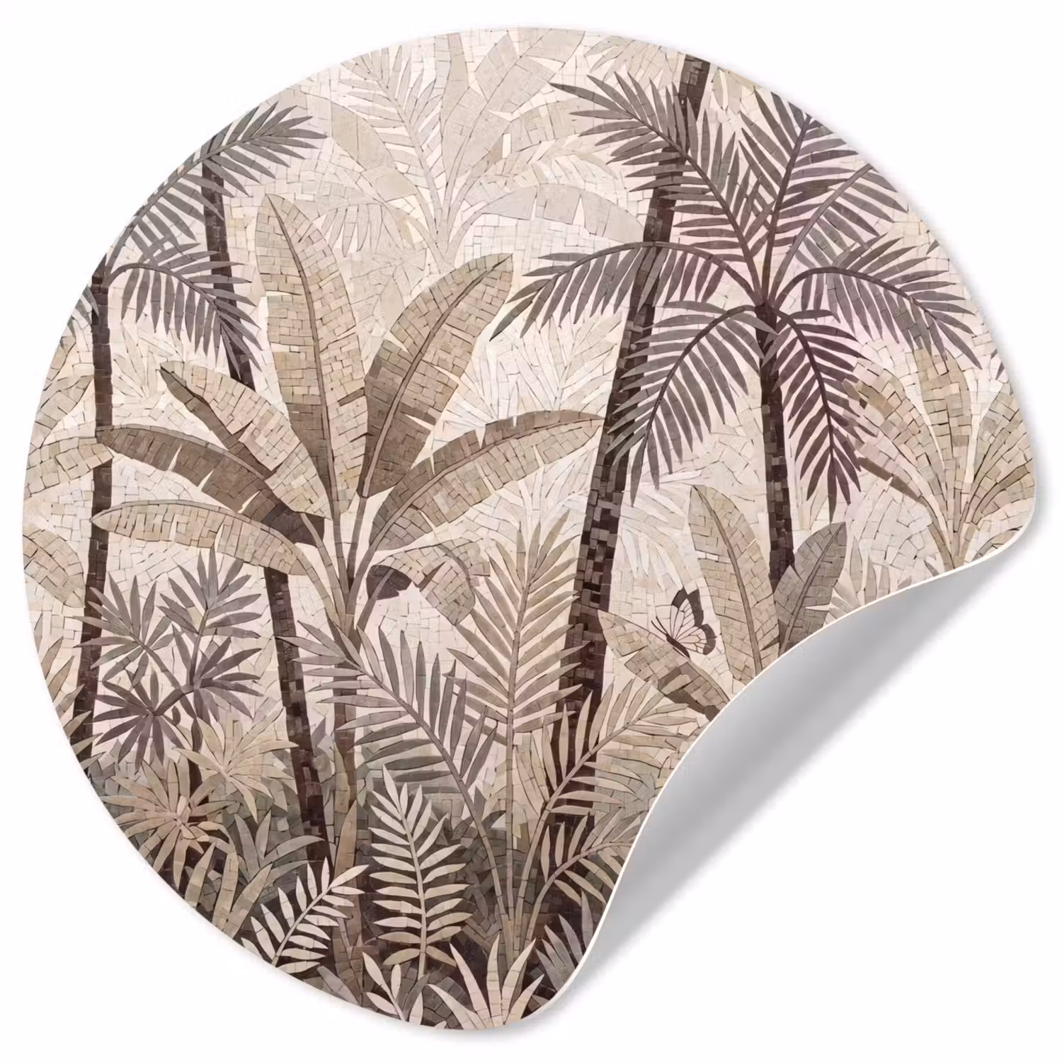Natuur - Bladeren - Landschap - Mozaïek - Beige Wandcirkel behangsticker klein -3d