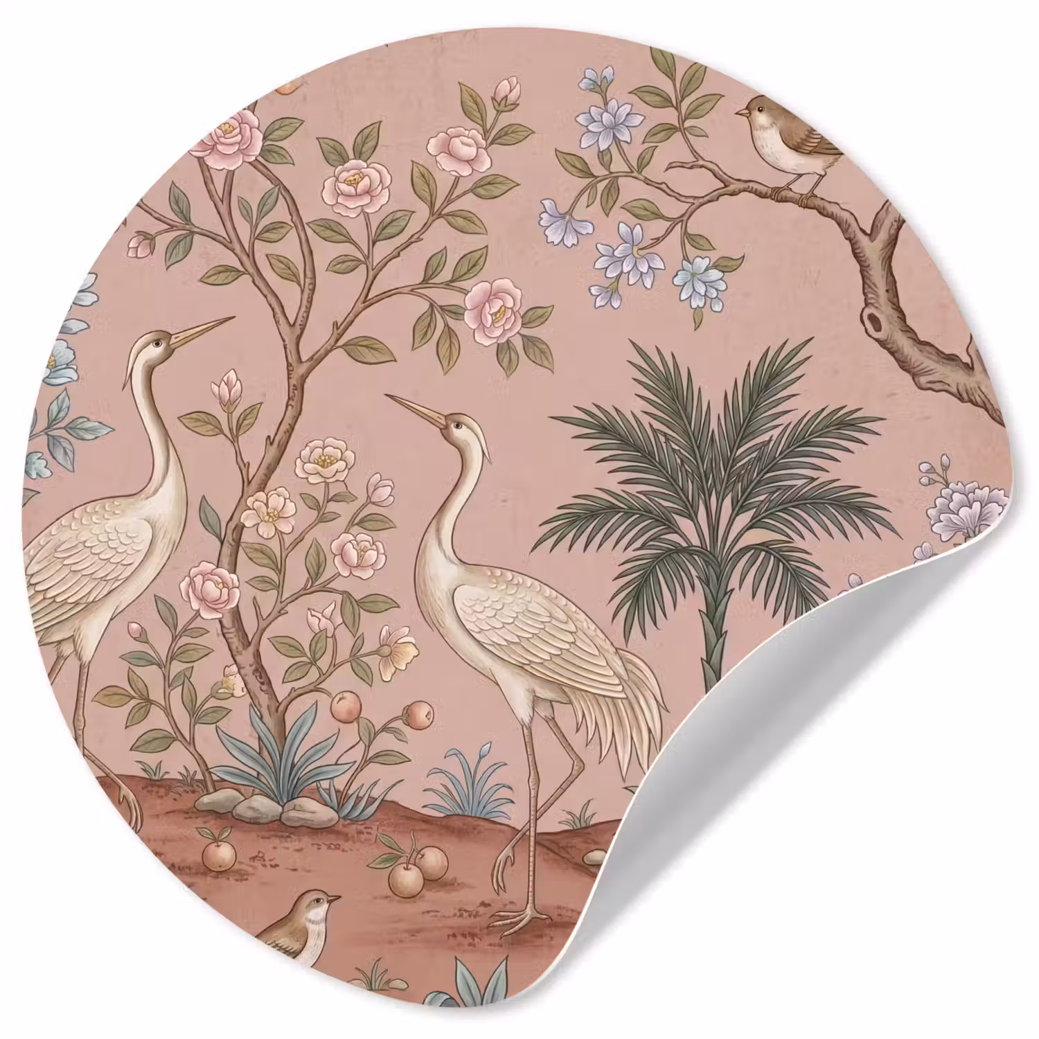 Nostalgisch - Reigers - Roze Wandcirkel behangsticker klein -3d