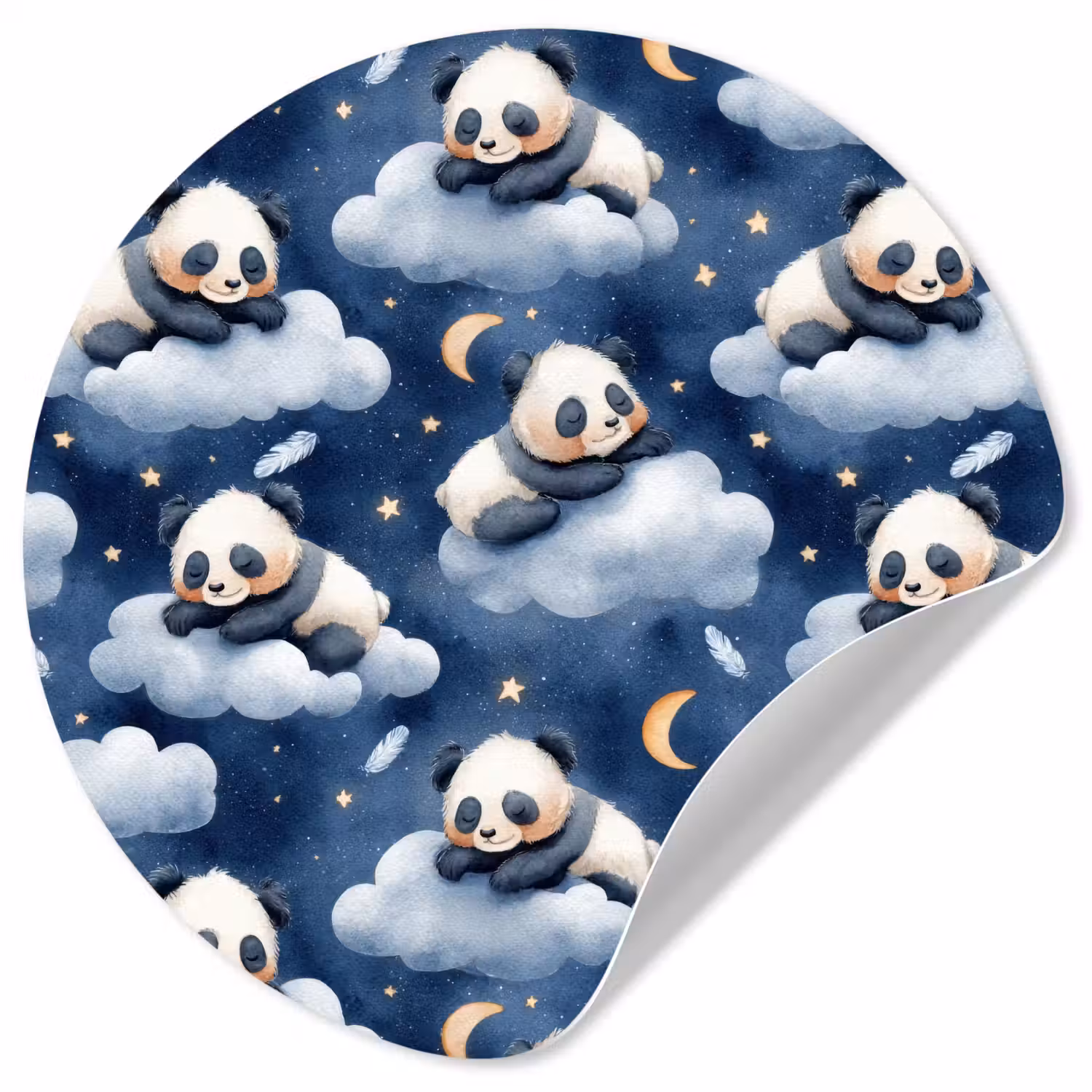 Panda's - Slapen - Blauw Wandcirkel behangsticker klein 186 -3d