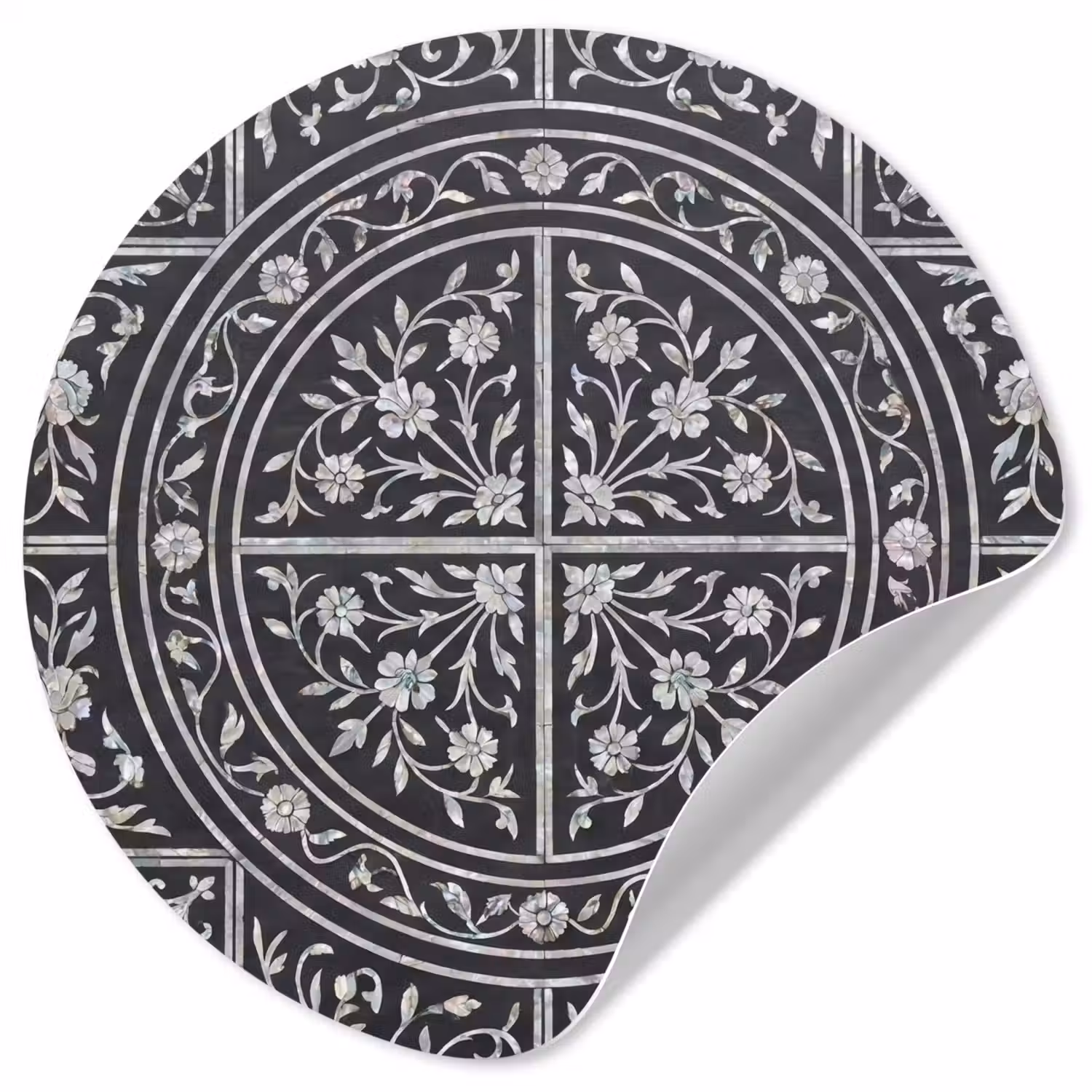 Patroon - Bloemmotief - Decoratie - Klassiek - Zwart Wandcirkel behangsticker klein -3d