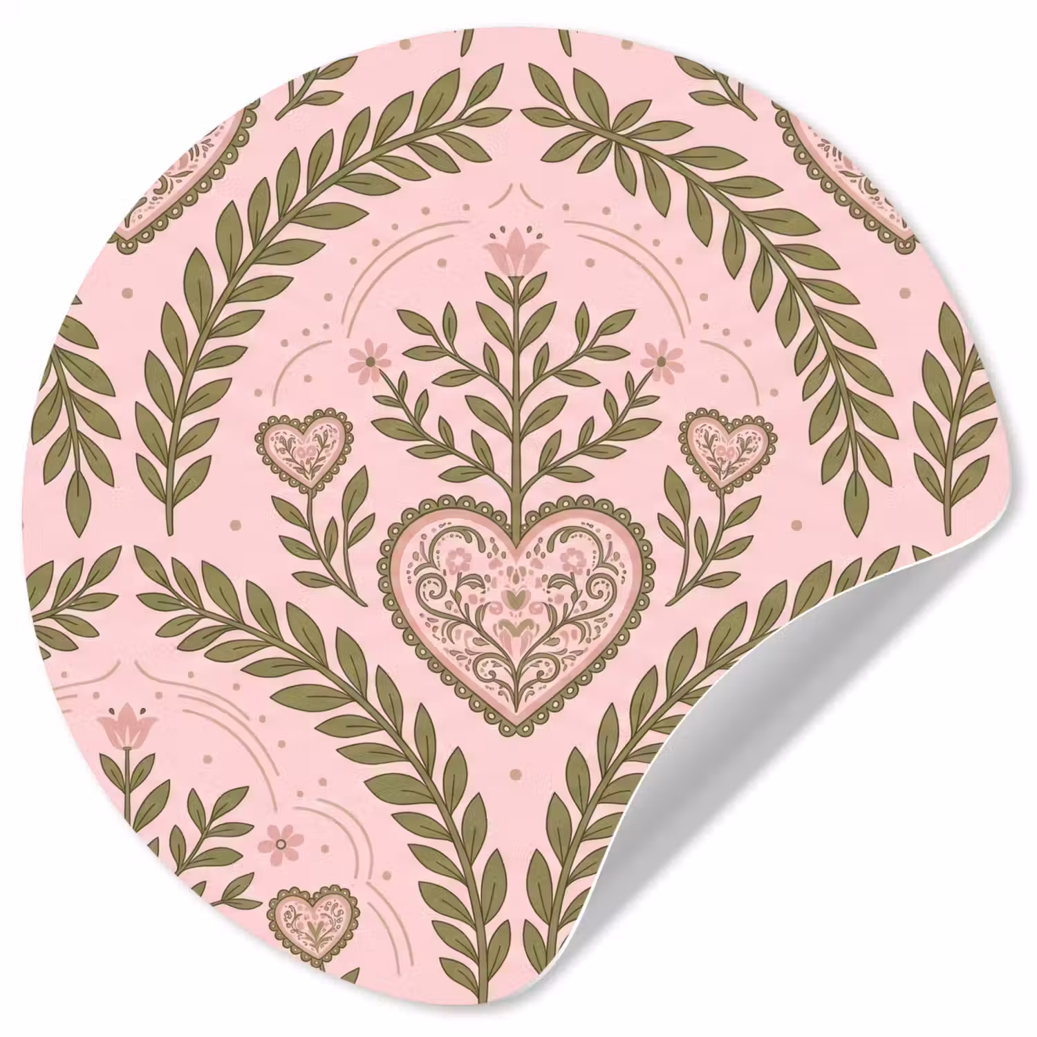 Patroon - Hart - Bloemen - Folkloristisch - Roze Wandcirkel behangsticker klein -3d