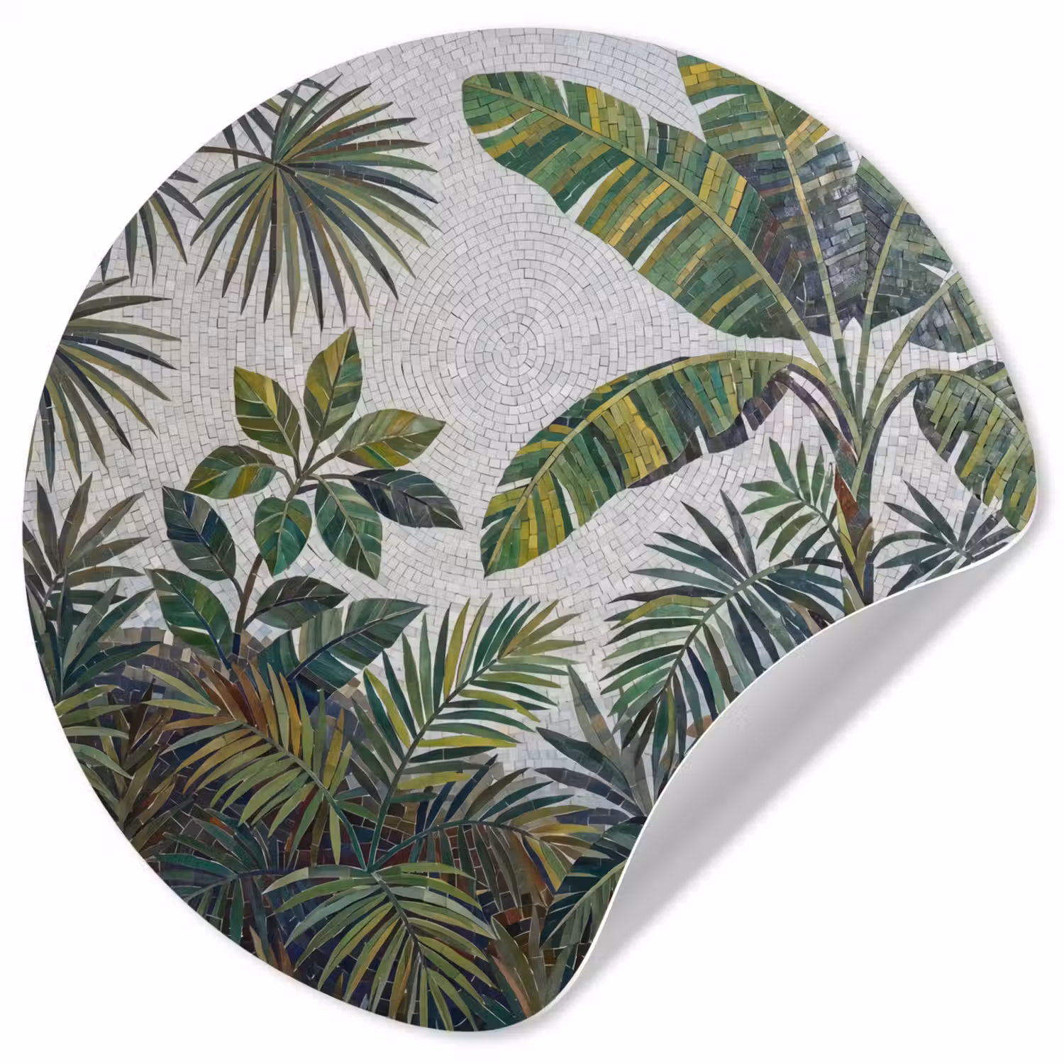Planten - Tropisch - Mozaïek - Groen - Natuur Wandcirkel behangsticker klein -3d