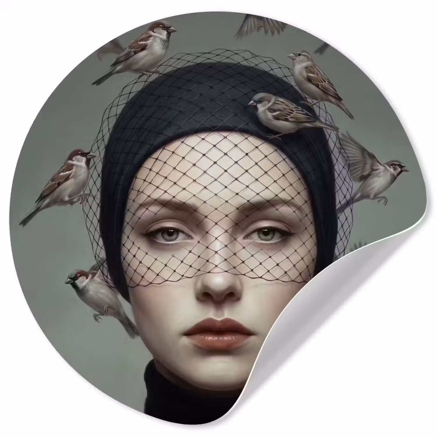 Portret - Vogels - Zwart Wandcirkel behangsticker klein -3d