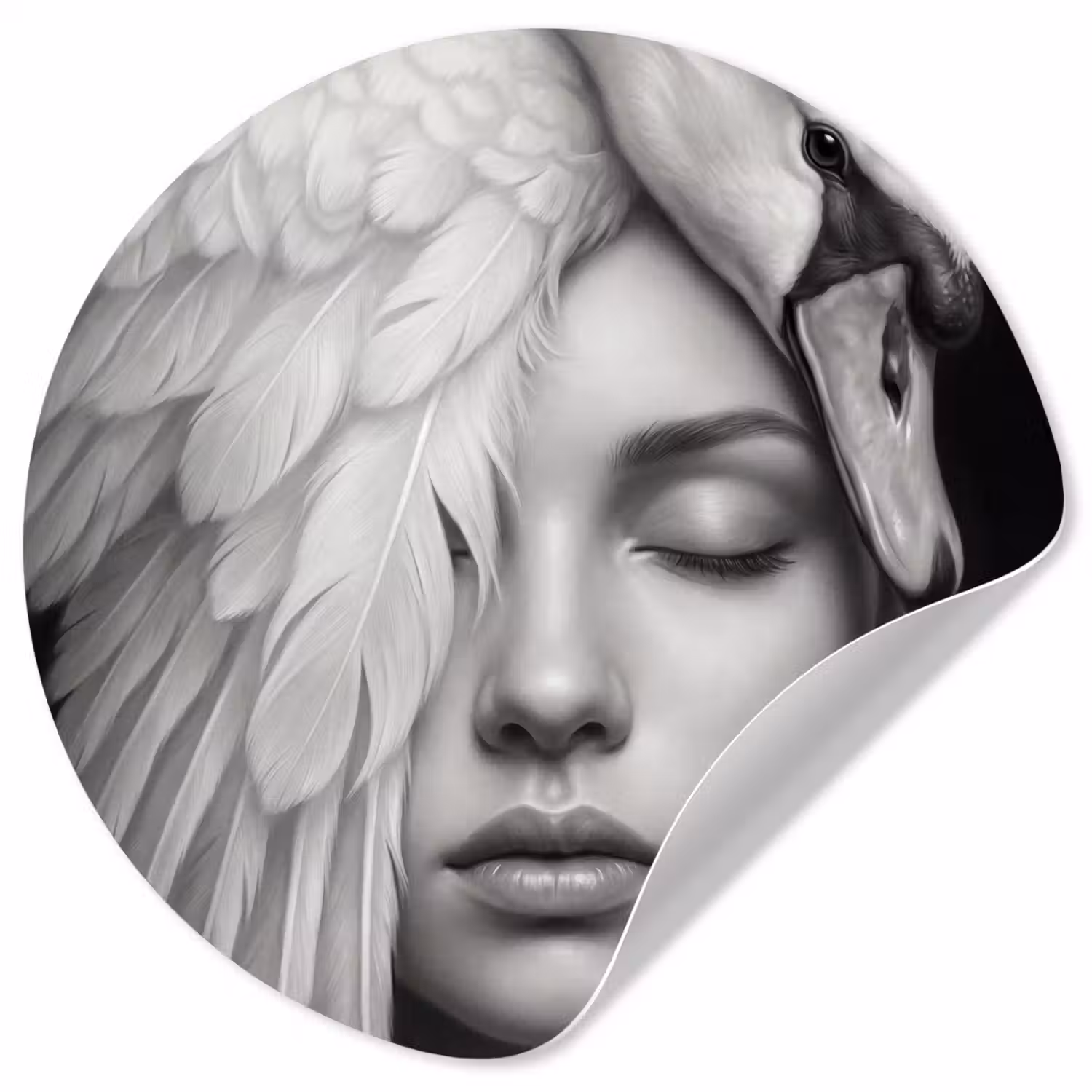 Portret - Zwaan - Zwart - Wit Wandcirkel behangsticker klein -3d