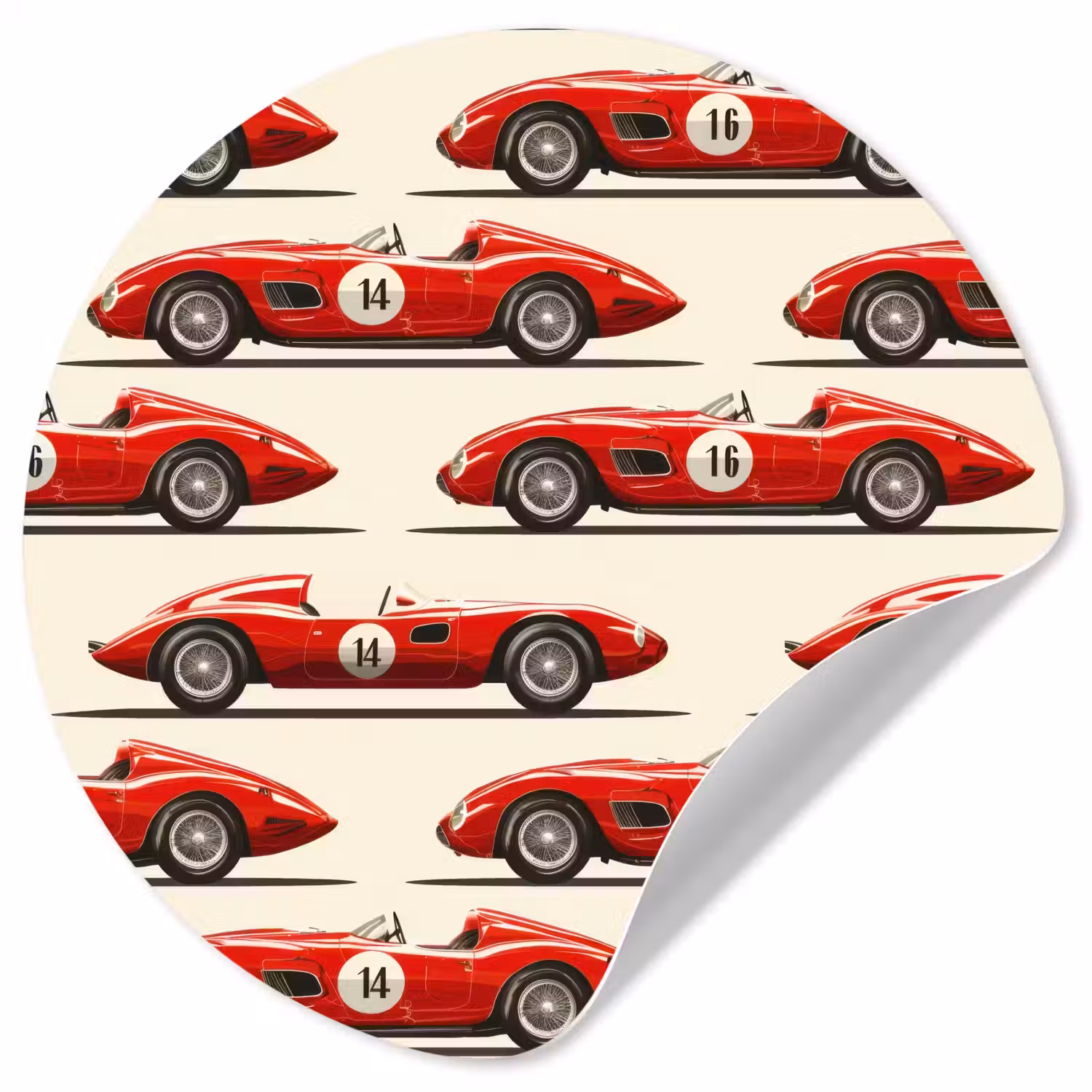 Raceauto - Retro - Rood Wandcirkel behangsticker klein 186 -3d