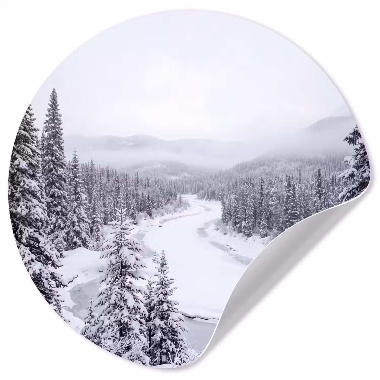 Rivier - Bevroren - Landschap - Winter Wandcirkel behangsticker klein -3d